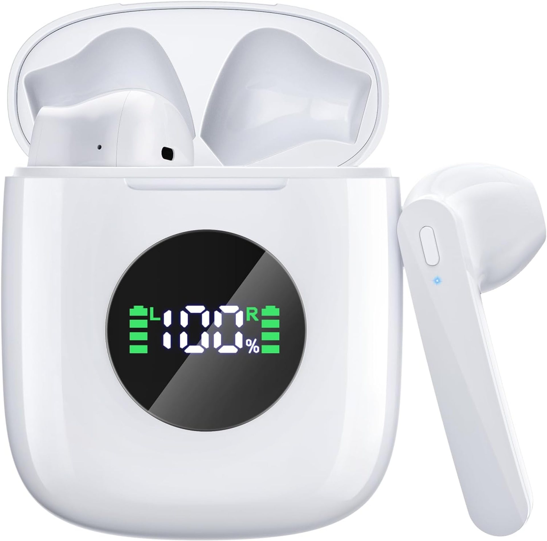 Ear Buds Bluetooth Headphones 50H Playtime Wireless Earbuds with Wireless Charging Case Dual LED Display Bluetooth earbuds Deep Bass Stereo in Ear Headphones for Smartphone Laptop Sports Workout White Ear Buds Bluetooth Headphones 50H Playtime Wireless Earbuds with Wireless Charging Case Dual LED Display Bluetooth earbuds Deep Bass Stereo in Ear Headphones for Smartphone Laptop Sports Workout White