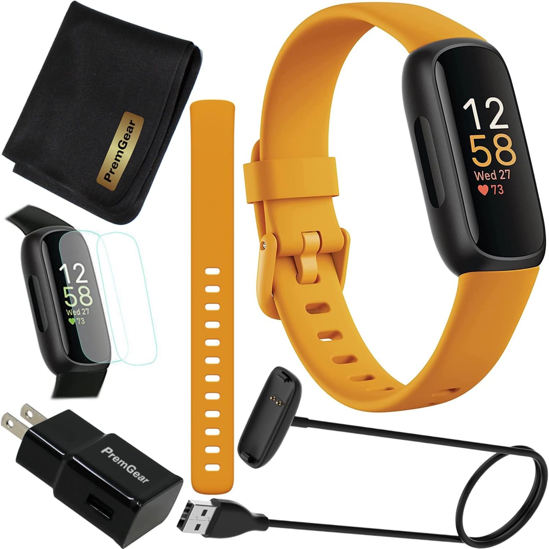 Fitbit Inspire 3 Health & Fitness Activity Tracker (Morning Glow) with Workout Intensity, Sleep Tracking, 2 Sizes Bands, 3.3foot Charging Cable, Wall Adapter, Screen Protectors & PremGear Cloth Fitbit Inspire 3 Health & Fitness Activity Tracker (Morning Glow) with Workout Intensity, Sleep Tracking, 2 Sizes Bands, 3.3foot Charging Cable, Wall Adapter, Screen Protectors & PremGear Cloth