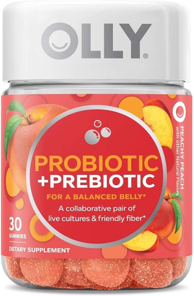 OLLY Probiotic + Prebiotic Gummy, Digestive Support and Gut Health, 500 Million CFUs, Fiber, Adult Chewable Supplement for Men and Women, Peach, 30 Day Supply – 30 Count OLLY Probiotic + Prebiotic Gummy, Digestive Support and Gut Health, 500 Million CFUs, Fiber, Adult Chewable Supplement for Men and Women, Peach, 30 Day Supply – 30 Count