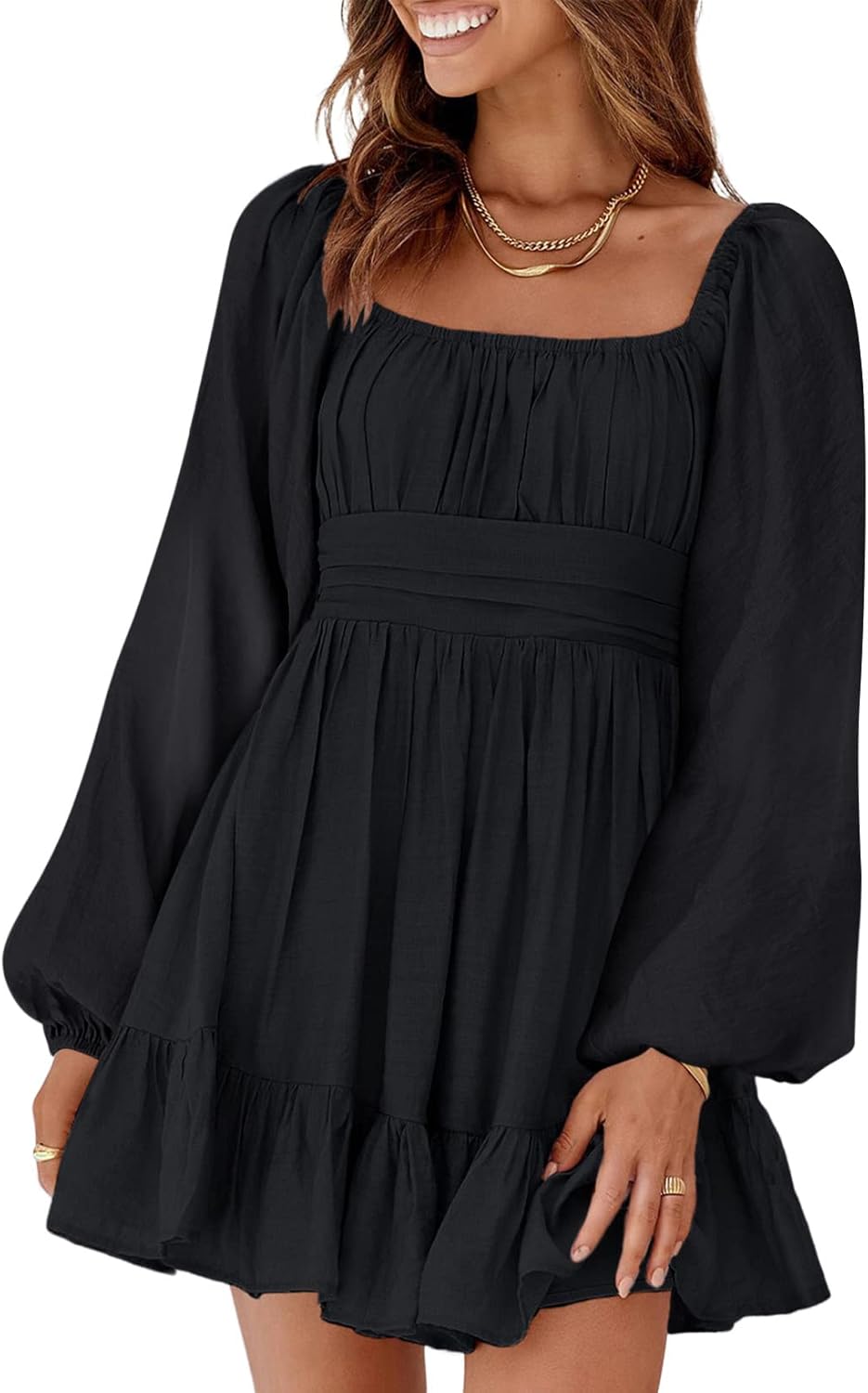 Dokotoo Womens Dress Long Lantern Sleeve Square Neck Tie Backless Sexy Dress Ruffle Elastic Waist A-Line Mini Dress Dokotoo Womens Dress Long Lantern Sleeve Square Neck Tie Backless Sexy Dress Ruffle Elastic Waist A-Line Mini Dress