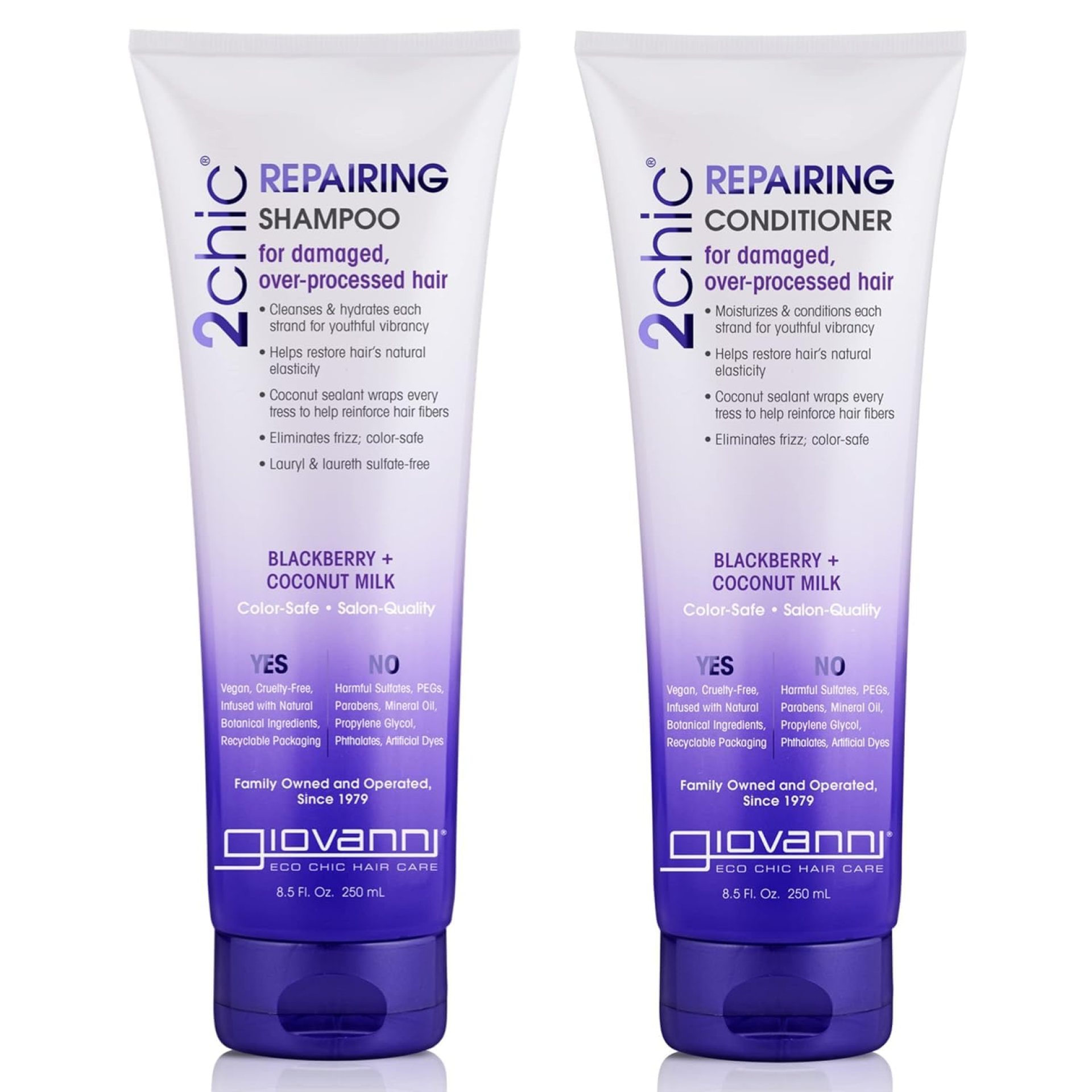 GIOVANNI 2chic Ultra-Repairing Shampoo & Conditioner Set – For Damaged, Over-Processed Hair, Helps Restore Hair’s Natural Elasticity, Blackberry & Coconut Oil, Shea Butter, Color Safe – 8.5 oz Each GIOVANNI 2chic Ultra-Repairing Shampoo & Conditioner Set – For Damaged, Over-Processed Hair, Helps Restore Hair’s Natural Elasticity, Blackberry & Coconut Oil, Shea Butter, Color Safe – 8.5 oz Each