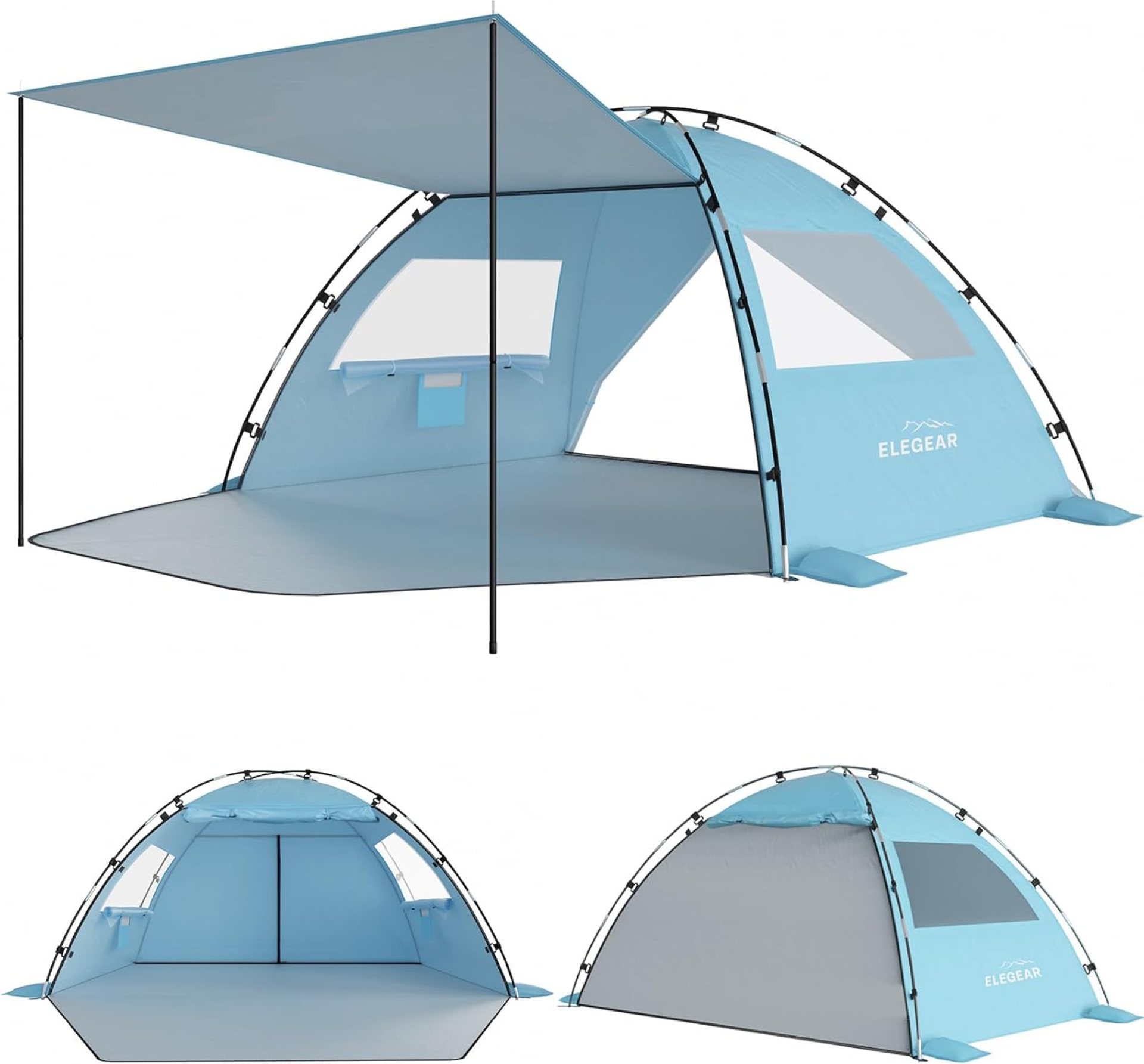 Elegear Beach Tent Sun Shelter with Canopy, 4-5 Person Pop Up Beach Tent, Easy Setup UPF 50+ UV Protection Portable Lightweight Double Silver Coating Beach Cabana Sun Shade Shelter – Sky Blue Elegear Beach Tent Sun Shelter with Canopy, 4-5 Person Pop Up Beach Tent, Easy Setup UPF 50+ UV Protection Portable Lightweight Double Silver Coating Beach Cabana Sun Shade Shelter – Sky Blue