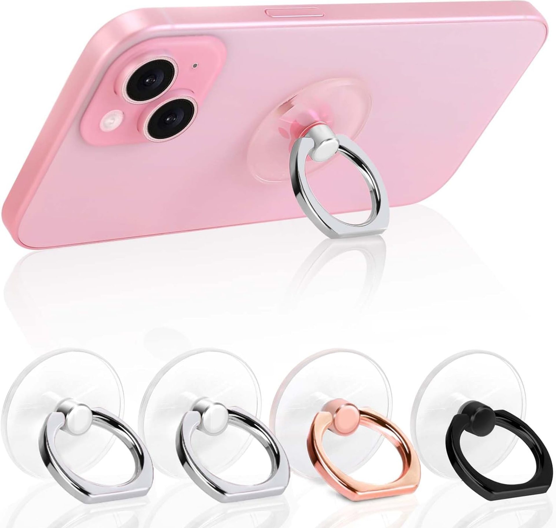 Cell Phone Ring Holder, Transparent Ring Holder 360°Rotation Finger Ring Stand, Clear Cell Phone Kickstand Compatible with Most of Phones, Tablet and Case, (2Silver+1Black+1Rose Gold) Cell Phone Ring Holder, Transparent Ring Holder 360°Rotation Finger Ring Stand, Clear Cell Phone Kickstand Compatible with Most of Phones, Tablet and Case, (2Silver+1Black+1Rose Gold)