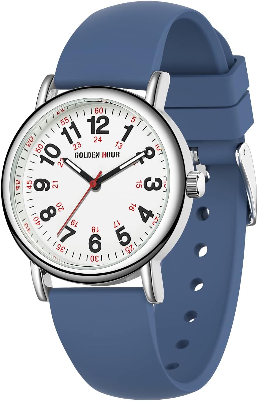 GOLDEN HOUR Waterproof Nurse Watch for Medical Professionals, Students Women Men – Military Time Luminouse Easy Read Dial, 24 Hour with Second Hand, Colorful Silicone Band GOLDEN HOUR Waterproof Nurse Watch for Medical Professionals, Students Women Men – Military Time Luminouse Easy Read Dial, 24 Hour with Second Hand, Colorful Silicone Band