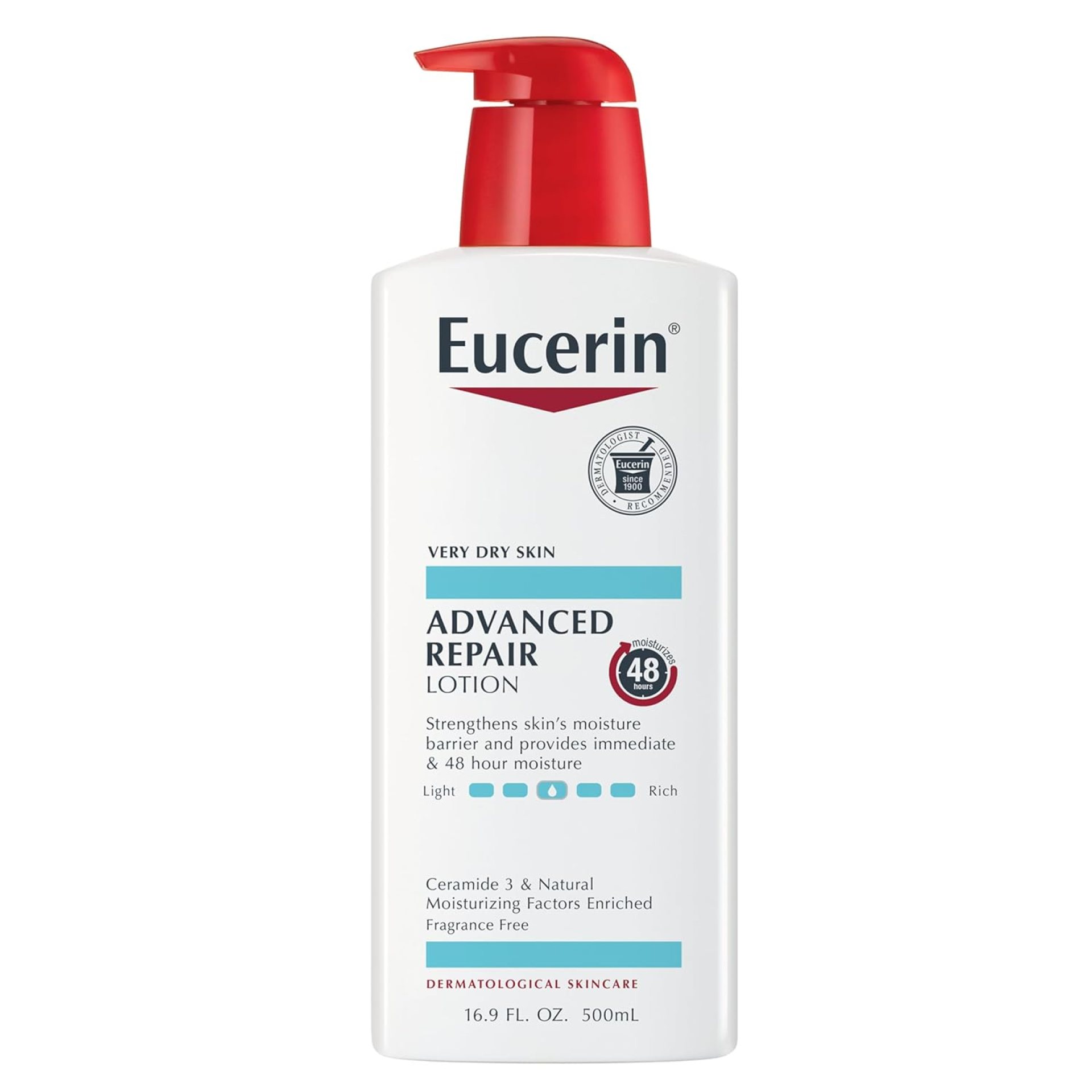 Eucerin Advanced Repair Body Lotion for Very Dry Skin, Unscented Lotion Formulated with Ceramides, 16.9 Fl Oz Bottle Eucerin Advanced Repair Body Lotion for Very Dry Skin, Unscented Lotion Formulated with Ceramides, 16.9 Fl Oz Bottle