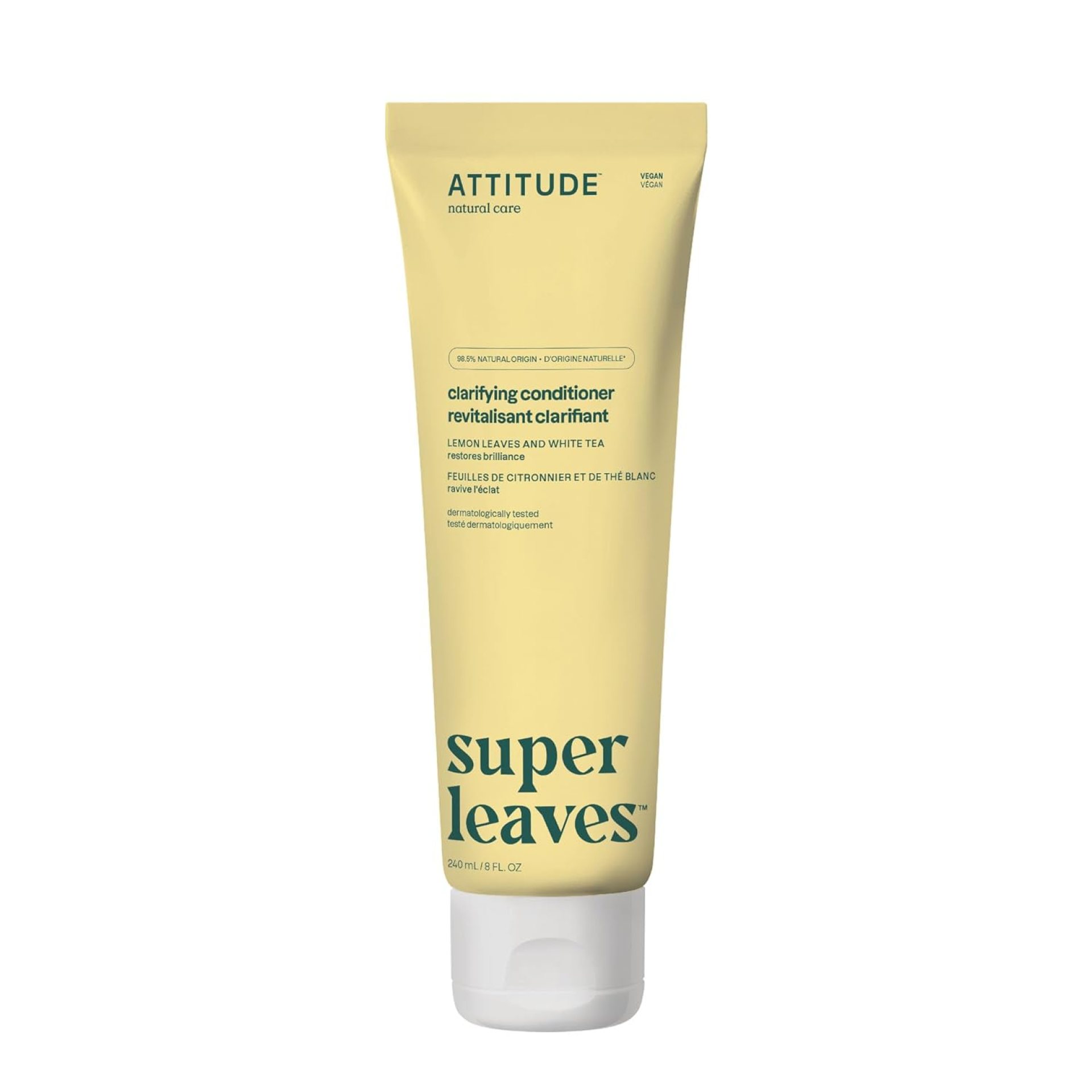 ATTITUDE Clarifying Hair Conditioner, Restores Shine, Naturally Derived Ingredients, Vegan Detangler, Dermatologically Tested, Lemon Leaves and White Tea, 8 Fl Oz ATTITUDE Clarifying Hair Conditioner, Restores Shine, Naturally Derived Ingredients, Vegan Detangler, Dermatologically Tested, Lemon Leaves and White Tea, 8 Fl Oz