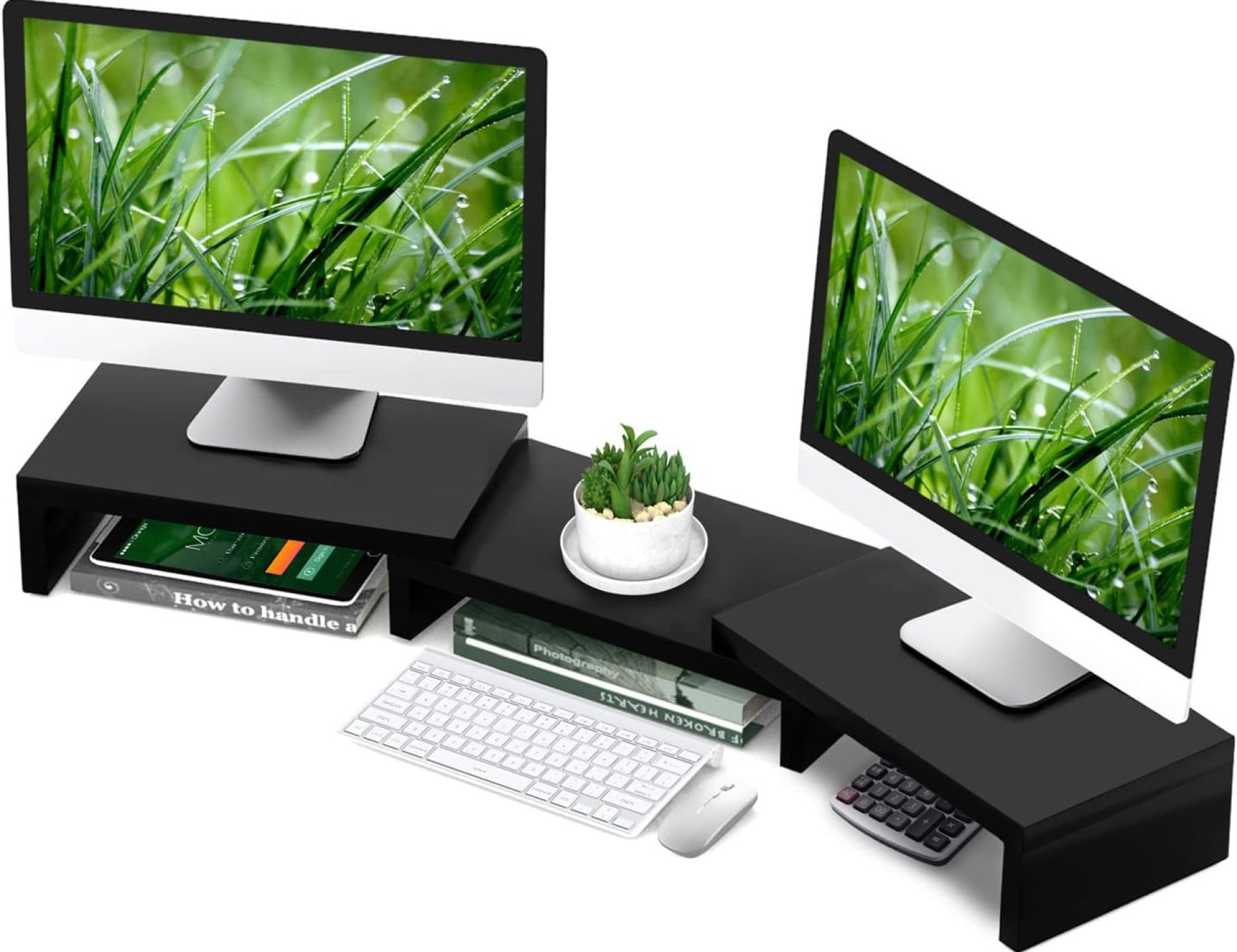 TAVR Dual Monitor Stand Riser Office Desktop Organizer Stand for 2 Monitors, Adjustable Length and Angle 3 Shelf, Extra Long Multifunctional Stand up to 48.2″ fit Computer, Laptop, TV, Black TAVR Dual Monitor Stand Riser Office Desktop Organizer Stand for 2 Monitors, Adjustable Length and Angle 3 Shelf, Extra Long Multifunctional Stand up to 48.2″ fit Computer, Laptop, TV, Black