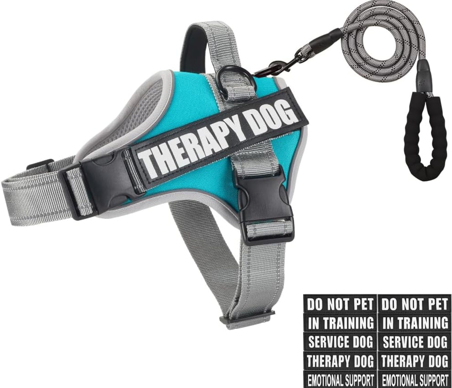 Dog Vest Harness and Leash Set, Animire Reflective Service Dog Vest in Training Dog Harness with 10 Patches, 3 Rings Emotional Support Therapy Dog Harness for Small Medium Large Dogs(Teal,L) Dog Vest Harness and Leash Set, Animire Reflective Service Dog Vest in Training Dog Harness with 10 Patches, 3 Rings Emotional Support Therapy Dog Harness for Small Medium Large Dogs(Teal,L)
