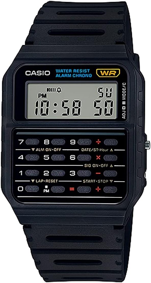 Casio CA53W Vintage Series | Data Bank | 1/100 SEC Stopwatch | Water Resistant | 8 Digit Calculator | Dual Time | Resin Band | Resin Case | Auto Calendar | Daily Alarm | 5 Year Battery Casio CA53W Vintage Series | Data Bank | 1/100 SEC Stopwatch | Water Resistant | 8 Digit Calculator | Dual Time | Resin Band | Resin Case | Auto Calendar | Daily Alarm | 5 Year Battery