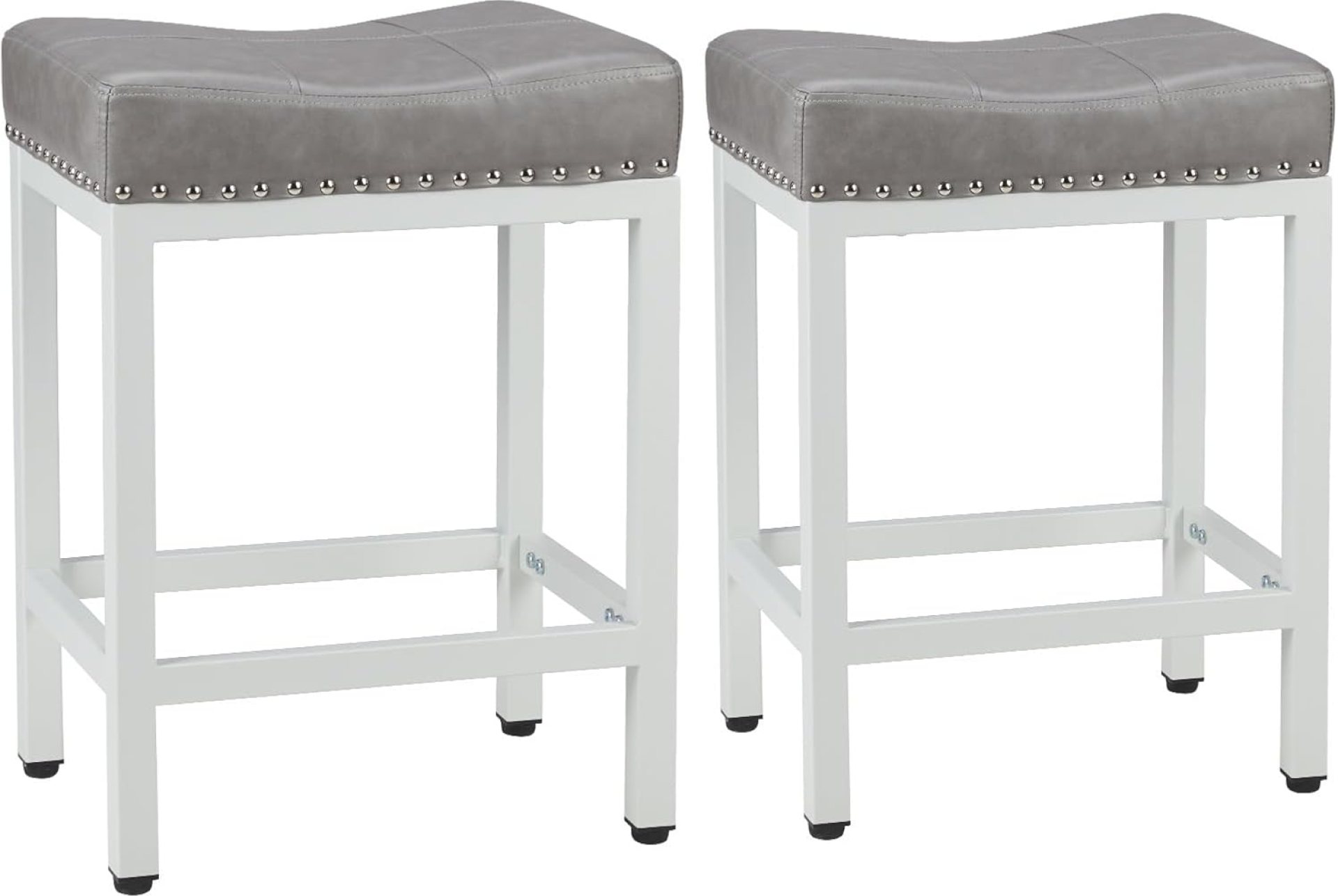 Sweetcrispy 24 inch Bar Stools Set of 2, Upholstered Modern Counter Height Bar Stools for Kitchen Island Modern PU Leather Sadless Stools Chair with Metal Base and Footrest, Gray Sweetcrispy 24 inch Bar Stools Set of 2, Upholstered Modern Counter Height Bar Stools for Kitchen Island Modern PU Leather Sadless Stools Chair with Metal Base and Footrest, Gray