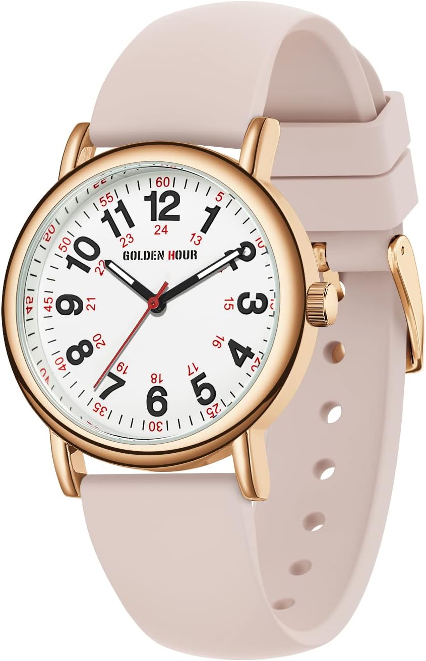 GOLDEN HOUR Waterproof Nurse Watch for Medical Professionals, Students Women Men – Military Time Luminouse Easy Read Dial, 24 Hour with Second Hand, Colorful Silicone Band GOLDEN HOUR Waterproof Nurse Watch for Medical Professionals, Students Women Men – Military Time Luminouse Easy Read Dial, 24 Hour with Second Hand, Colorful Silicone Band