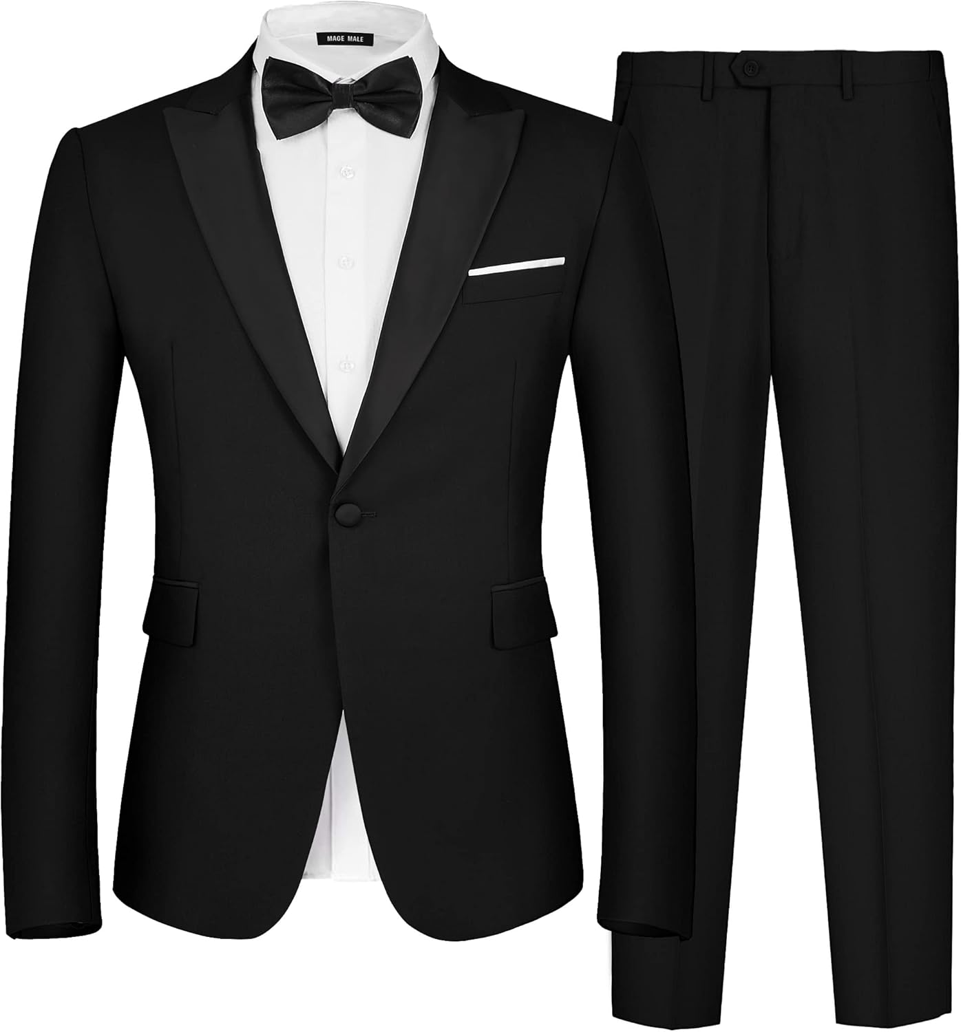 MAGE MALE Men’s 2 Piece Suit One Button Slim Fit Formal Wedding Prom Tuxedo Suits Blazer Pants with Bow Tie Set MAGE MALE Men’s 2 Piece Suit One Button Slim Fit Formal Wedding Prom Tuxedo Suits Blazer Pants with Bow Tie Set