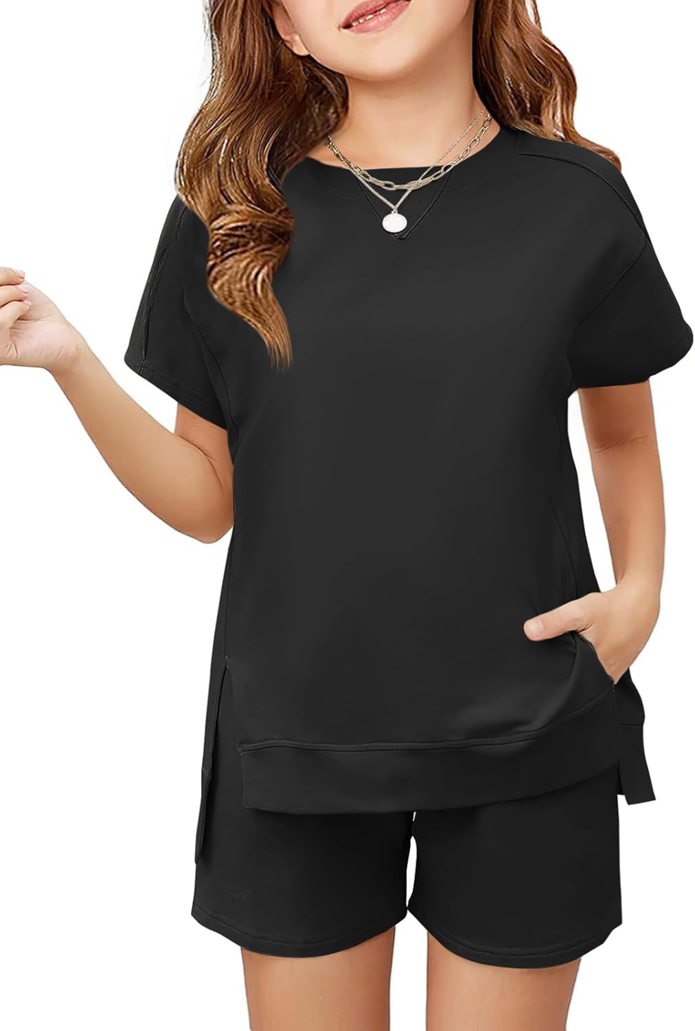Haloumoning Girls 2 Piece Summer Outfits Kids Short Sleeve T-Shirts and Elastic Waist Shorts Clothing Sets Haloumoning Girls 2 Piece Summer Outfits Kids Short Sleeve T-Shirts and Elastic Waist Shorts Clothing Sets