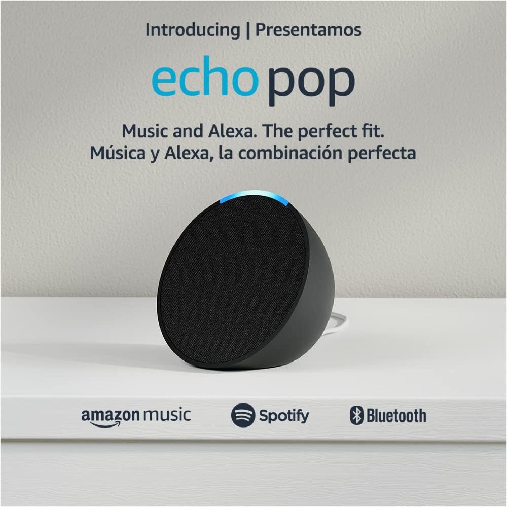 Echo Pop | Full sound compact smart speaker with Alexa | International Version with US Power Adaptor | Charcoal Echo Pop | Full sound compact smart speaker with Alexa | International Version with US Power Adaptor | Charcoal