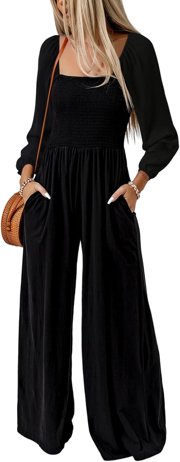 Dokotoo Women’s Casual Loose Overalls Jumpsuits One Piece Long Sleeve Wide Leg Long Pant Rompers With Pockets Dokotoo Women’s Casual Loose Overalls Jumpsuits One Piece Long Sleeve Wide Leg Long Pant Rompers With Pockets