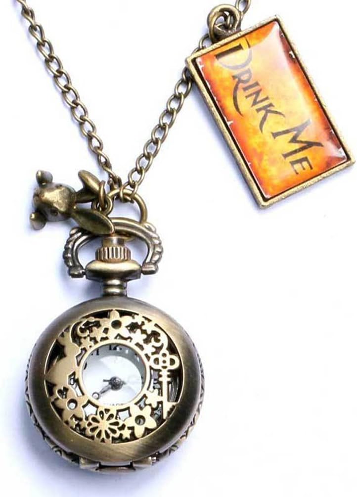 Vintage Drink Me Pocket Watch Necklace Quartz Watch Alice in Wonderland Rabbit Vintage Drink Me Pocket Watch Necklace Quartz Watch Alice in Wonderland Rabbit
