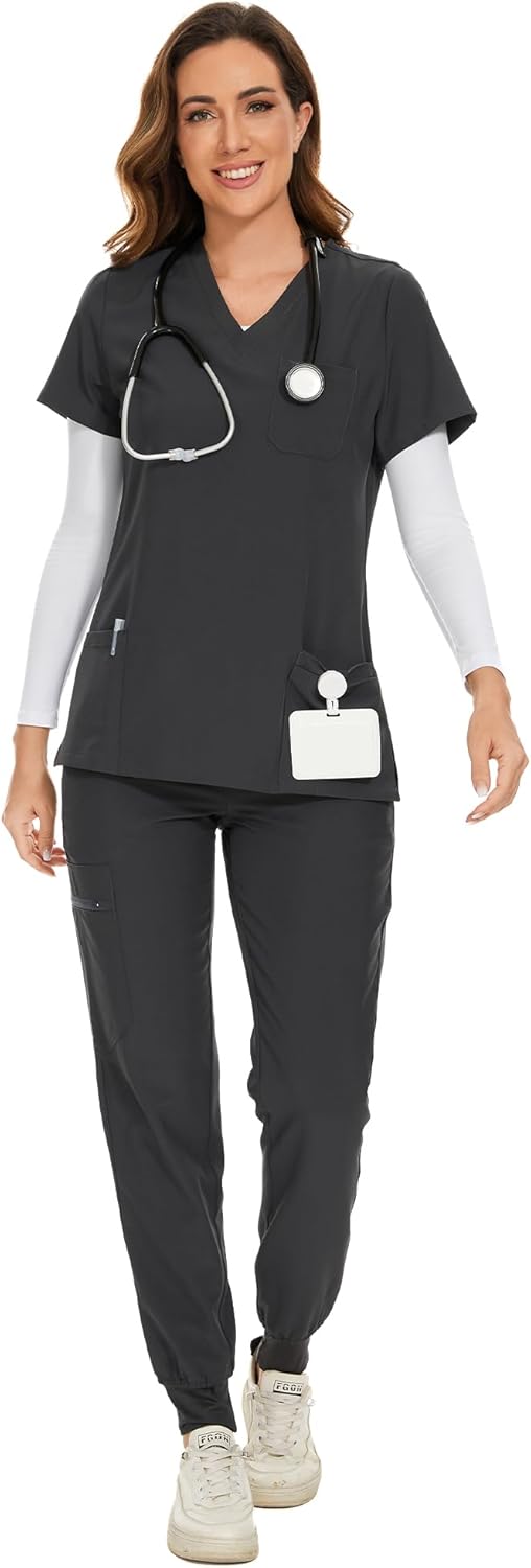 COZYFIT Scrubs for Women Set – Stretch V-Neck Scrub Top & Jogger Pant with 8 Pockets COZYFIT Scrubs for Women Set – Stretch V-Neck Scrub Top & Jogger Pant with 8 Pockets