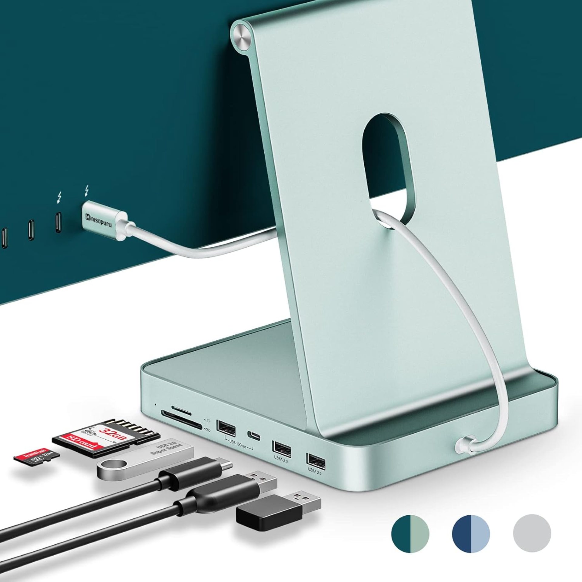 Minisopuru iMac USB C Hub – Supports M.2 NVMe SSD, iMac Accessories for M1/M3/M4, USB A/C 10Gbps, SD/TF, M.2 SSD (Not Included), Green Minisopuru iMac USB C Hub – Supports M.2 NVMe SSD, iMac Accessories for M1/M3/M4, USB A/C 10Gbps, SD/TF, M.2 SSD (Not Included), Green