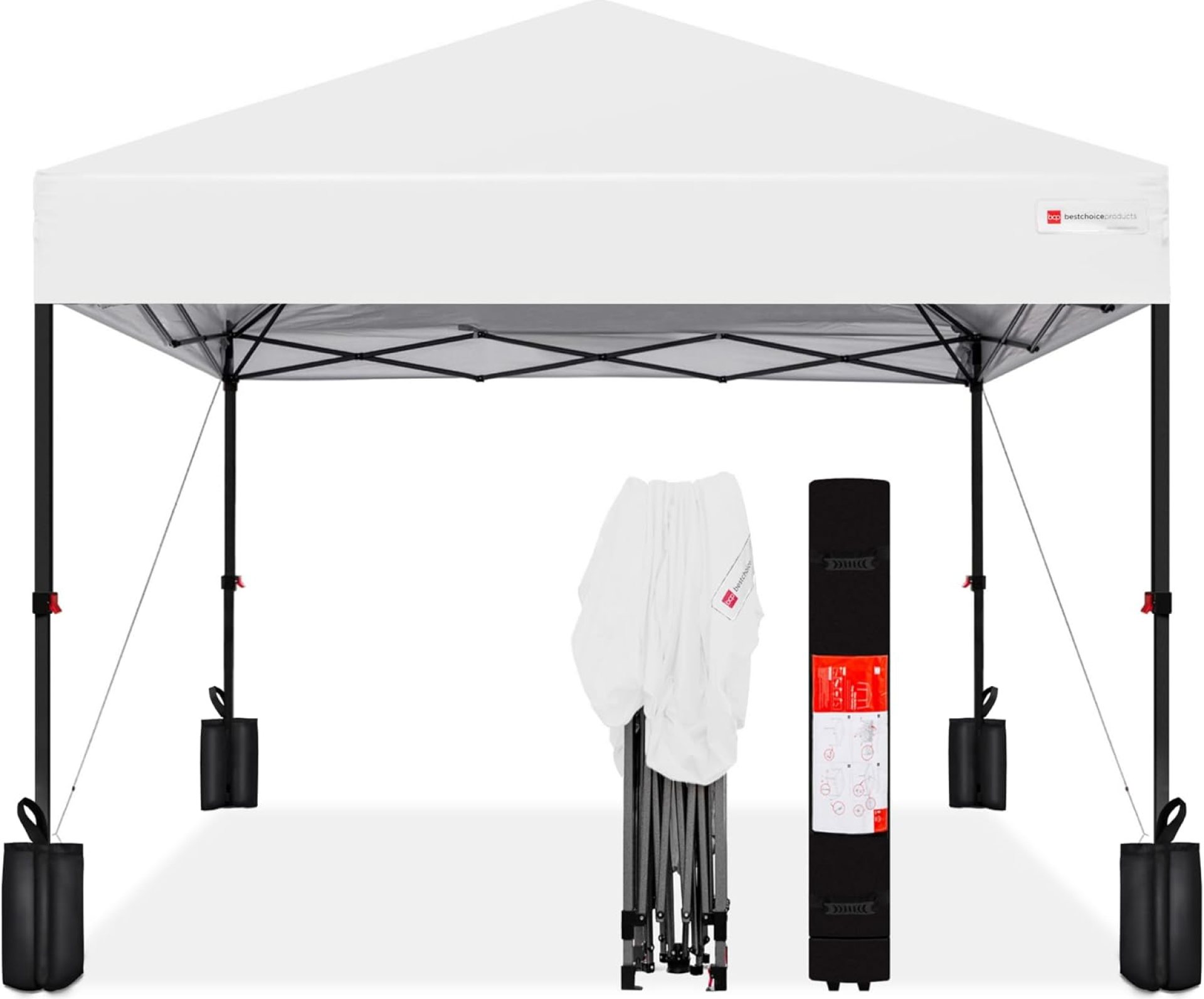Best Choice Products 10x10ft 1-Person Setup Pop Up Canopy Tent Instant Portable Shelter w/ 1-Button Push, Case, 4 Weight Bags – White Best Choice Products 10x10ft 1-Person Setup Pop Up Canopy Tent Instant Portable Shelter w/ 1-Button Push, Case, 4 Weight Bags – White