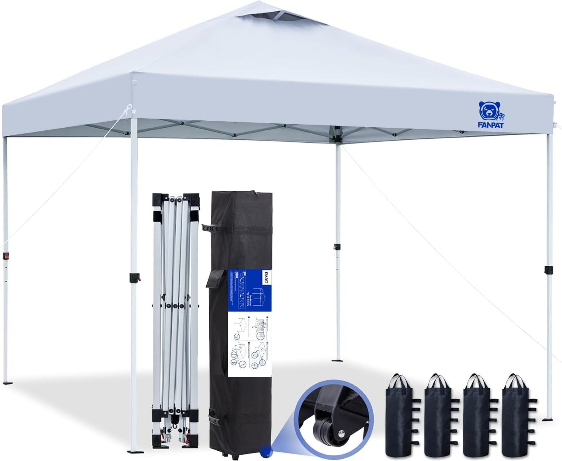 10×10 Pop Up Canopy Tent,300D Silver-Coating Top,1-Person Setup Commercial Heavy Duty Canopy Tent Instant Portable Shelter and Wheel Carry Bag, with 8 Stakes and 4 Canopy Weights (White)… 10×10 Pop Up Canopy Tent,300D Silver-Coating Top,1-Person Setup Commercial Heavy Duty Canopy Tent Instant Portable Shelter and Wheel Carry Bag, with 8 Stakes and 4 Canopy Weights (White)…