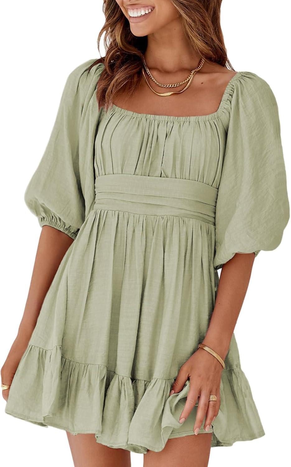 Dokotoo Womens Summer Dresses Square Neck Tie Back Lantern Sleeve Ruffle A-Line Casual Dress Dokotoo Womens Summer Dresses Square Neck Tie Back Lantern Sleeve Ruffle A-Line Casual Dress