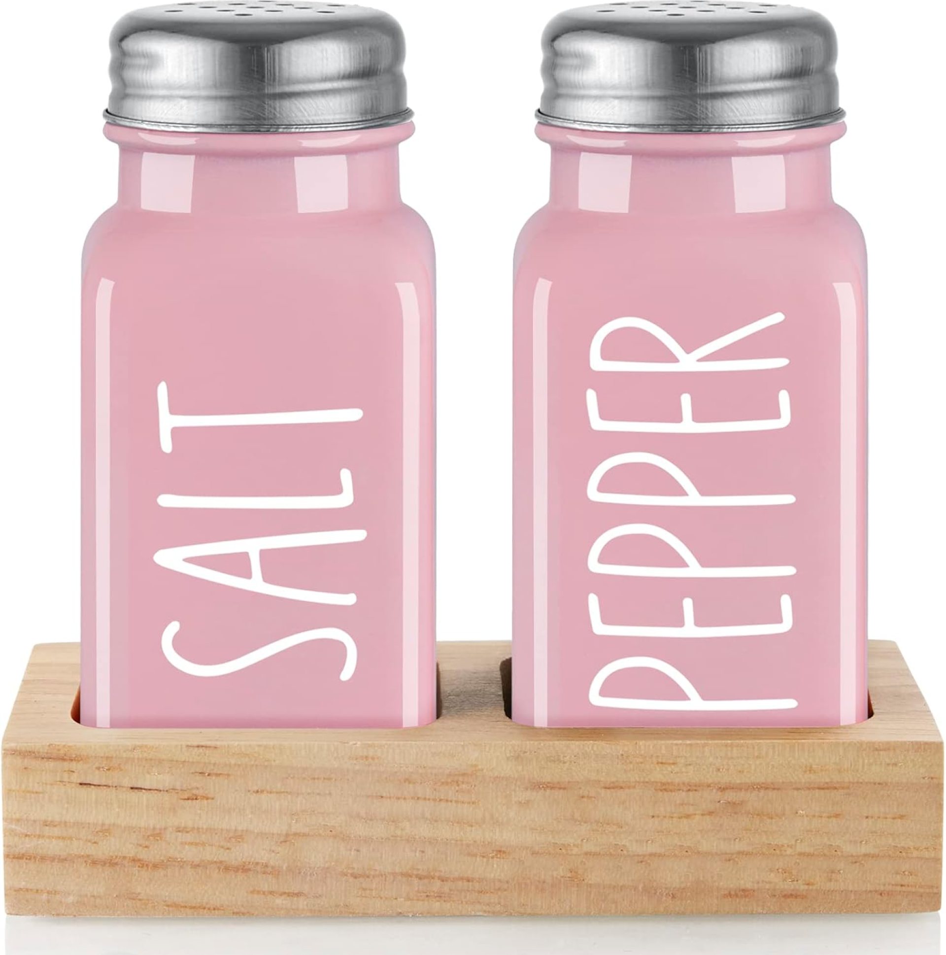 Pink Salt and Pepper Shakers Set with Holder – Pink Kitchen Home Decor and Accessories – Dopeca Glass Salt Shaker with Wood Tray for Kitchen Counter or Table -2.7 oz Pink Salt and Pepper Shakers Set with Holder – Pink Kitchen Home Decor and Accessories – Dopeca Glass Salt Shaker with Wood Tray for Kitchen Counter or Table -2.7 oz