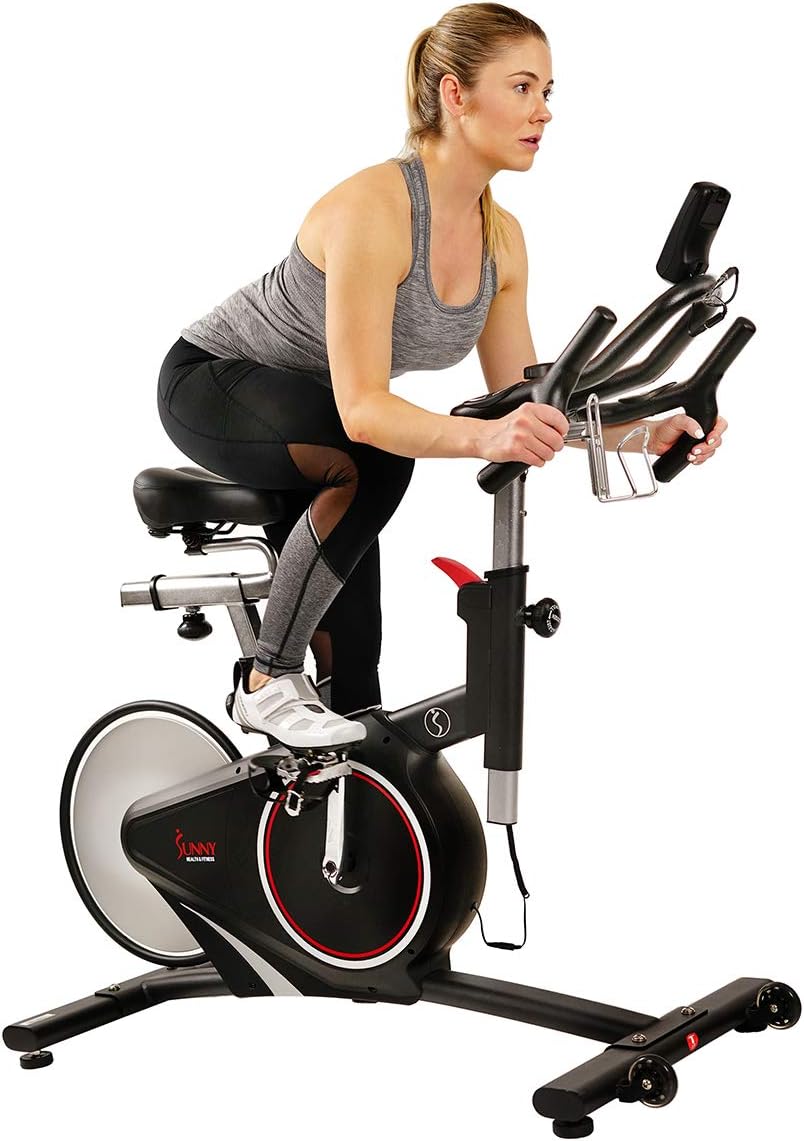 Sunny Health & Fitness Indoor Intensive Cycling Exercise Bike, Adjustable Cardio Training Exerciser w/Emergency Brake for Home, Optional Free SunnyFit App Bluetooth Link + Electromagnetic Resistance Sunny Health & Fitness Indoor Intensive Cycling Exercise Bike, Adjustable Cardio Training Exerciser w/Emergency Brake for Home, Optional Free SunnyFit App Bluetooth Link + Electromagnetic Resistance