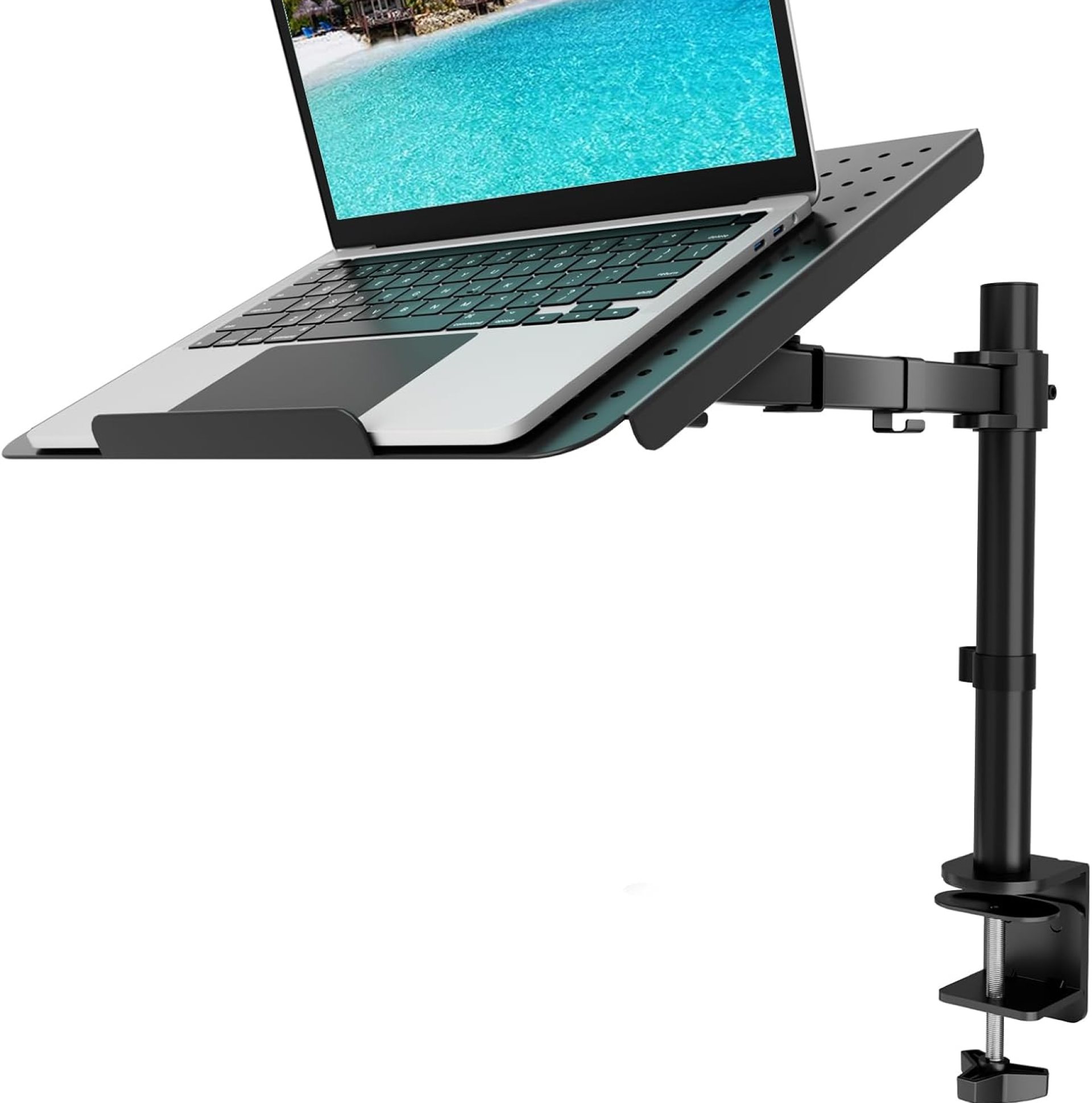 WALI Laptop Tray Desk Mount for 1 Laptop Notebook up to 17 inch, Fully Adjustable, 22 lbs Capacity with Vented Cooling Platform Stand (M00LP) WALI Laptop Tray Desk Mount for 1 Laptop Notebook up to 17 inch, Fully Adjustable, 22 lbs Capacity with Vented Cooling Platform Stand (M00LP)