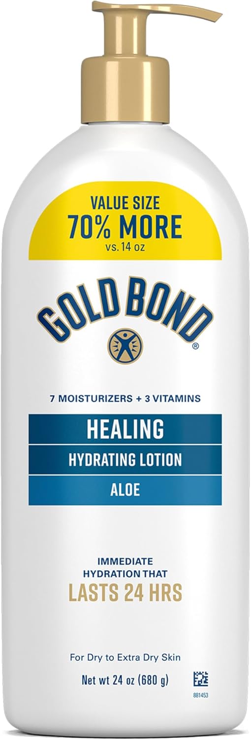 Gold Bond Healing Hydrating Lotion with Aloe Moisturizes, Heals & Smooths Dry Skin, Delivers Immediate 24-Hour Hydration, Value Size, 24 oz. Gold Bond Healing Hydrating Lotion with Aloe Moisturizes, Heals & Smooths Dry Skin, Delivers Immediate 24-Hour Hydration, Value Size, 24 oz.