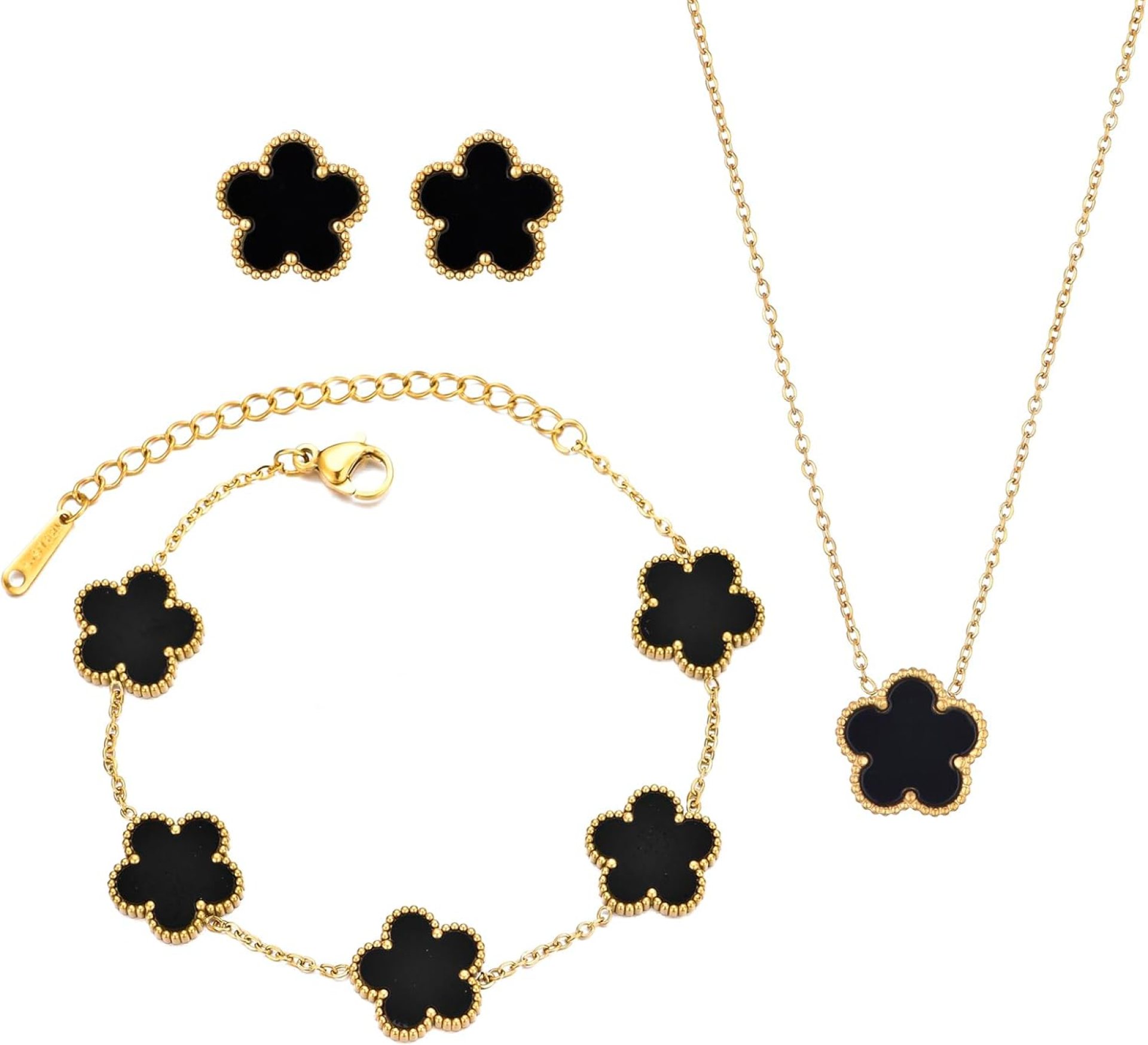 Clover Neckalce Earring Set for Women 14K Gold Plated Stainless Steel Four Leaf Clover Jewelry Set Clover Neckalce Earring Set for Women 14K Gold Plated Stainless Steel Four Leaf Clover Jewelry Set