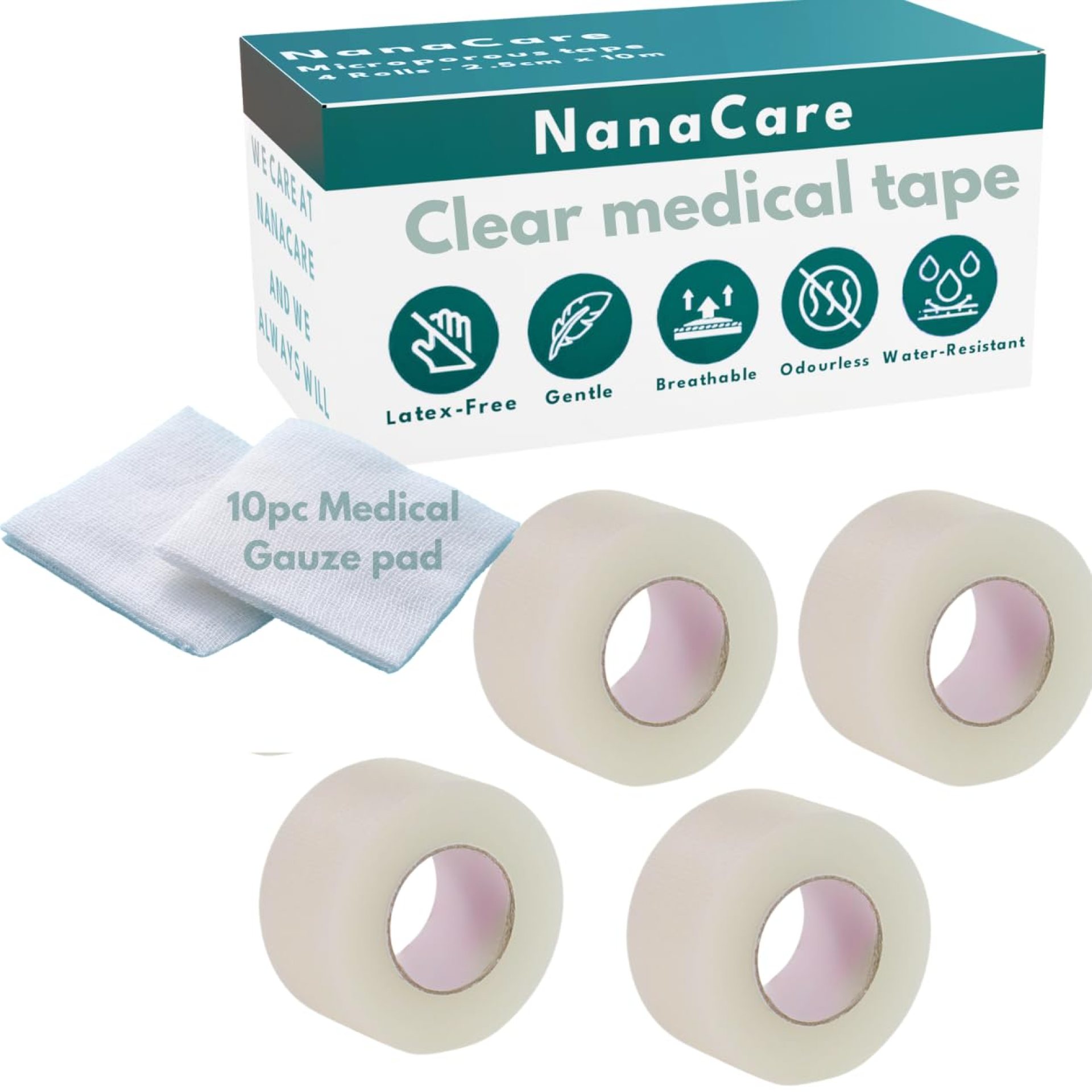 Hypoallergenic Transparent Surgical Tape 1 inch x 10yd |4 Rolls Waterproof,Clear| Medical Tape for Skin, Dressings and Face| First Aid Bandage Tape for Sensitive Skin Hypoallergenic Transparent Surgical Tape 1 inch x 10yd |4 Rolls Waterproof,Clear| Medical Tape for Skin, Dressings and Face| First Aid Bandage Tape for Sensitive Skin
