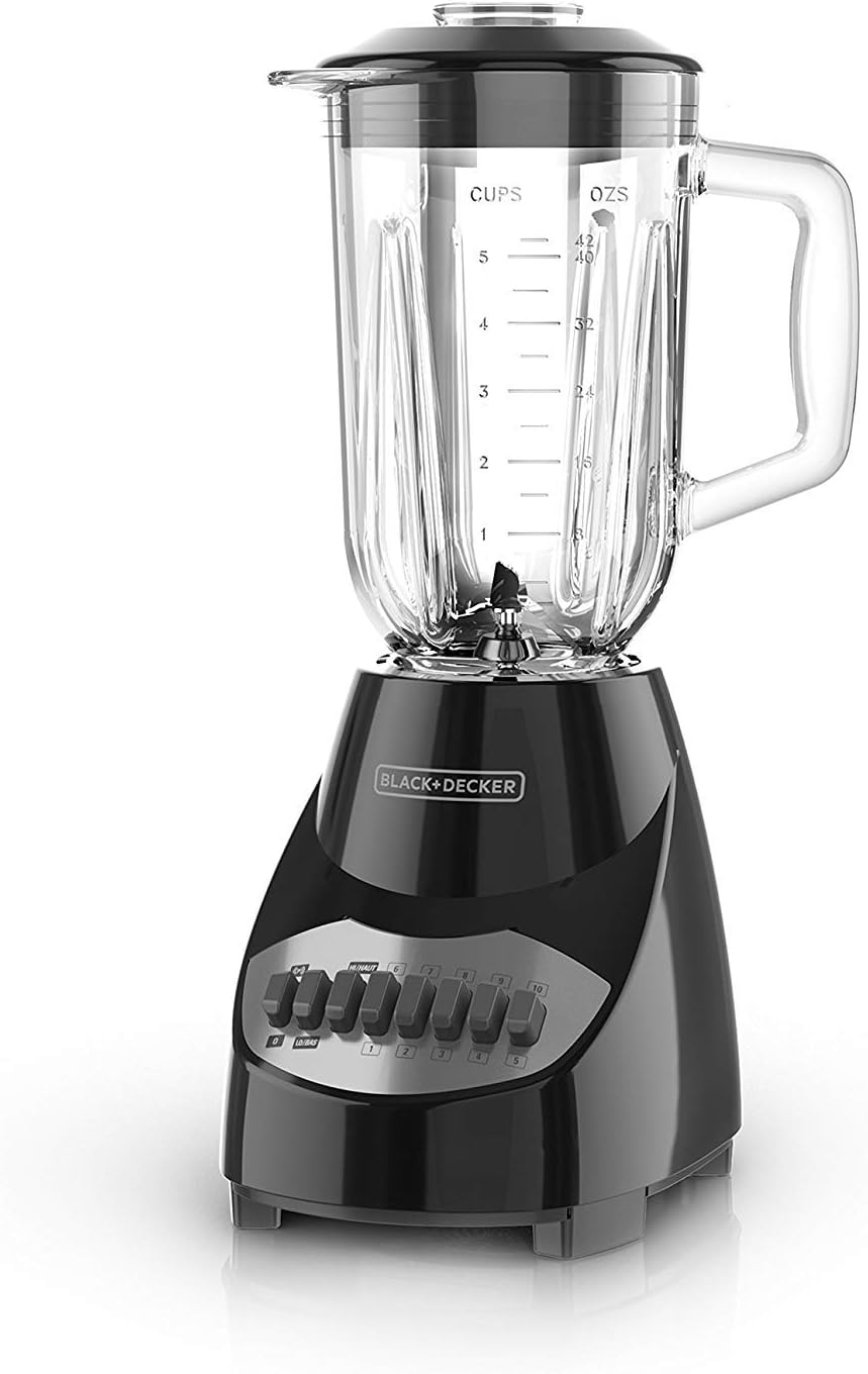 BLACK+DECKER 10-Speed Countertop Blender, Pulse Button, 6-Cup Glass Jar, Dishwasher-Safe, Stainless Steel Blade, Suction Feet BLACK+DECKER 10-Speed Countertop Blender, Pulse Button, 6-Cup Glass Jar, Dishwasher-Safe, Stainless Steel Blade, Suction Feet