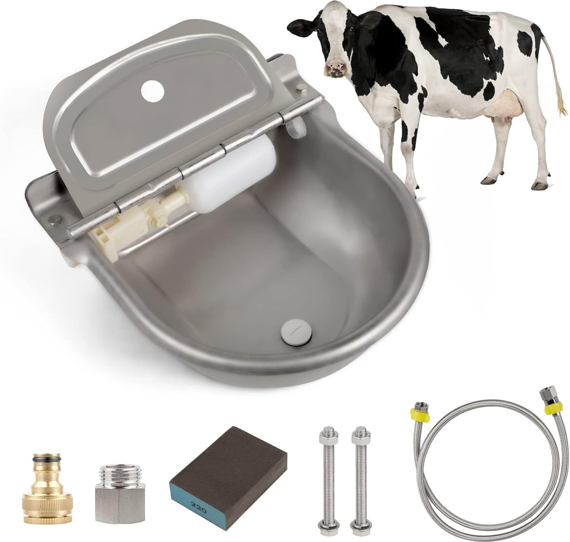 CPROSP Automatic Waterer Update with Drain Hole, Cow Drinking Water Bowl with Pipe Hose Stainless Steel Pet Supplies, Whole Set, NPT 1/2” CPROSP Automatic Waterer Update with Drain Hole, Cow Drinking Water Bowl with Pipe Hose Stainless Steel Pet Supplies, Whole Set, NPT 1/2”