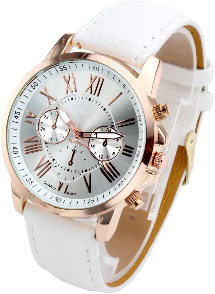 Top Plaza Fashion Women’s Analog Watch, PU Leather Band Rose Gold Tone – White Top Plaza Fashion Women’s Analog Watch, PU Leather Band Rose Gold Tone – White