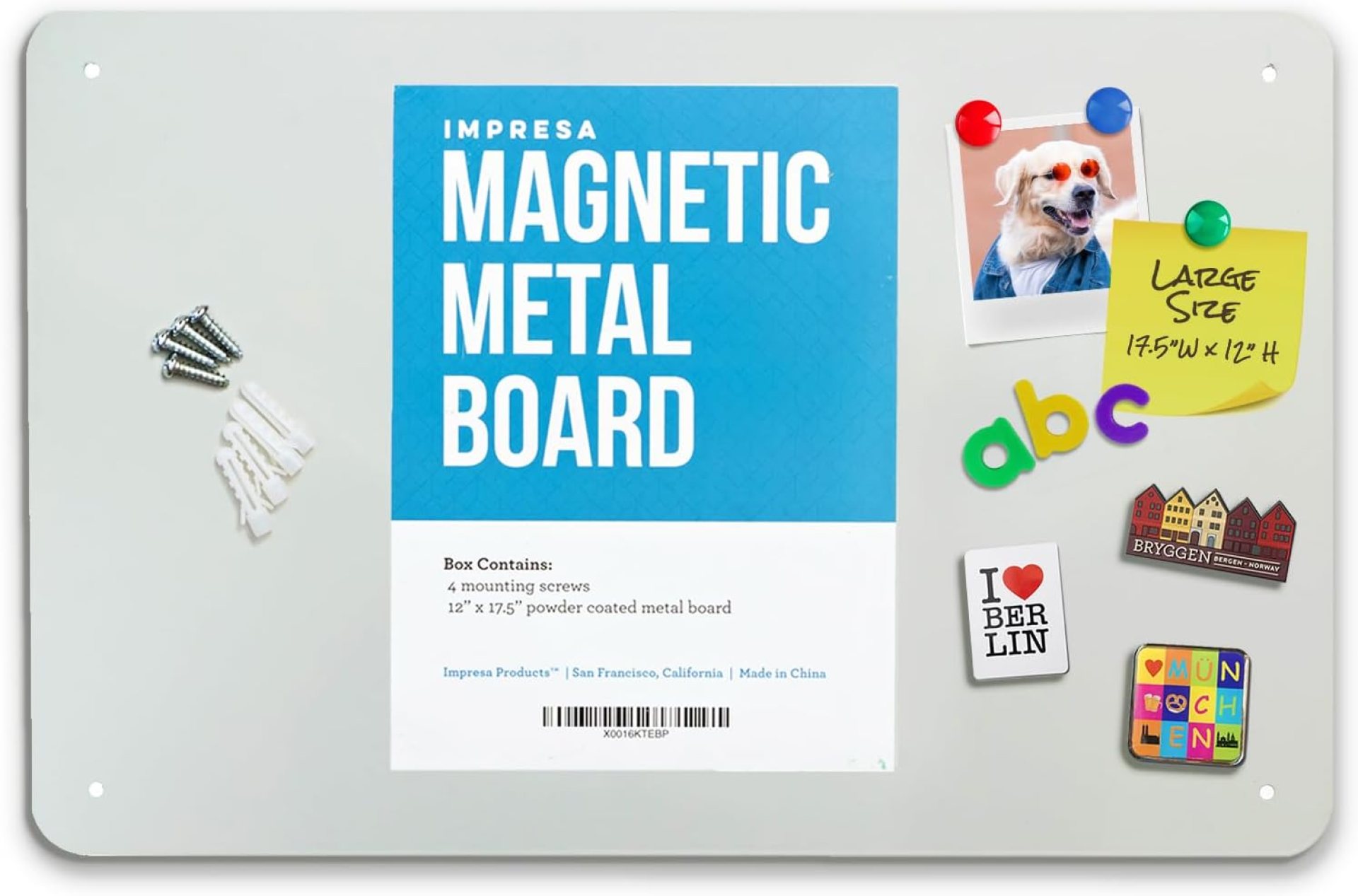 Display Magnetic Board for Wall – Metal Memo Board for Office, Home, Kitchen, and Classrooms – Great for Hanging Photos, Shopping Lists, and More – Includes Pre-Drilled Holes (17.5 x 12 in) Display Magnetic Board for Wall – Metal Memo Board for Office, Home, Kitchen, and Classrooms – Great for Hanging Photos, Shopping Lists, and More – Includes Pre-Drilled Holes (17.5 x 12 in)