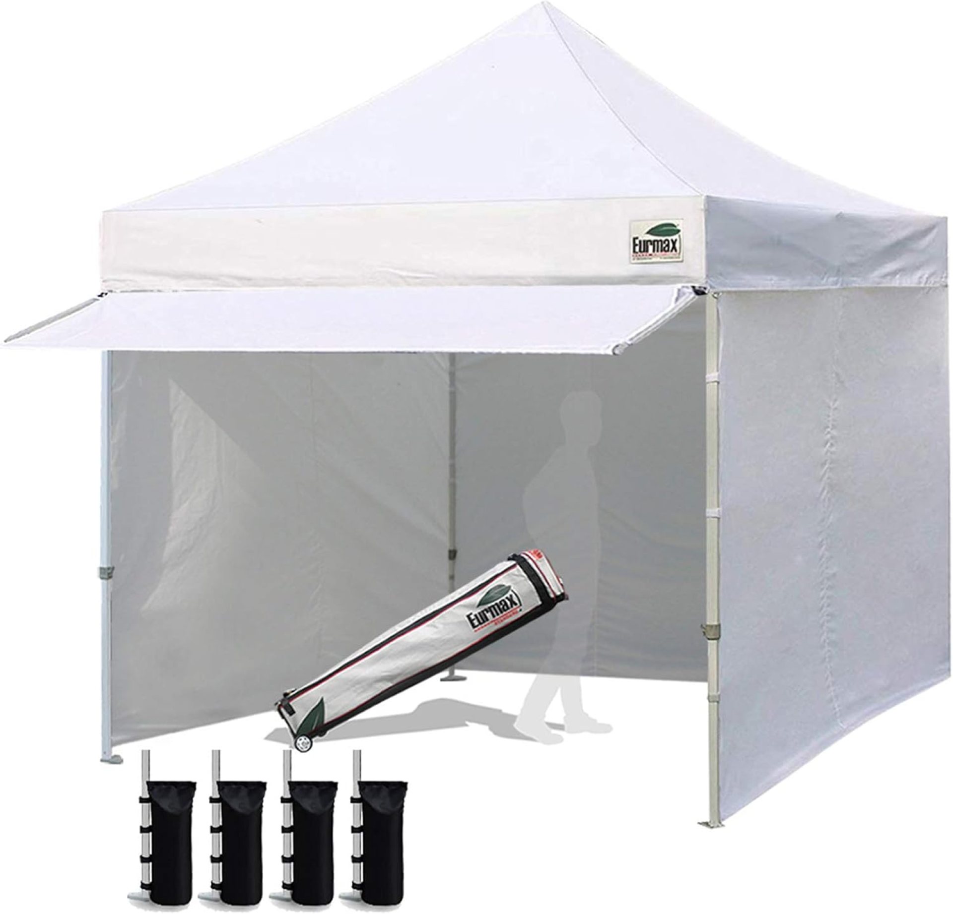 Eurmax USA 10 x 10 Pop up Canopy Commercial Tent Outdoor Party Canopies with 4 Removable Zippered Sidewalls and Roller Bag Bonus 4 Canopy Sand Bags & 24 Squre Ft Extended Awning(White) Eurmax USA 10 x 10 Pop up Canopy Commercial Tent Outdoor Party Canopies with 4 Removable Zippered Sidewalls and Roller Bag Bonus 4 Canopy Sand Bags & 24 Squre Ft Extended Awning(White)