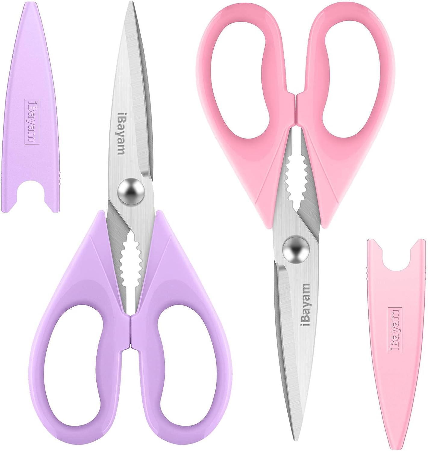iBayam Kitchen Scissors, Purple Kitchen Utensils Accessories, All Purpose Heavy Duty Meat Scissors, Poultry Shears, Dishwasher Safe, Stainless Steel, 2-Pack, Pastel Pink, Soft Purple iBayam Kitchen Scissors, Purple Kitchen Utensils Accessories, All Purpose Heavy Duty Meat Scissors, Poultry Shears, Dishwasher Safe, Stainless Steel, 2-Pack, Pastel Pink, Soft Purple