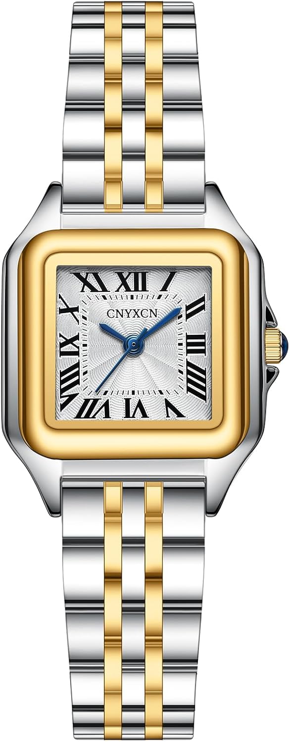 Small Gold Watches for Women with Stainless Steel Band,Rectangular Case Roman Dial,Water Resistant,Bracelet Adjuster Included Small Gold Watches for Women with Stainless Steel Band,Rectangular Case Roman Dial,Water Resistant,Bracelet Adjuster Included