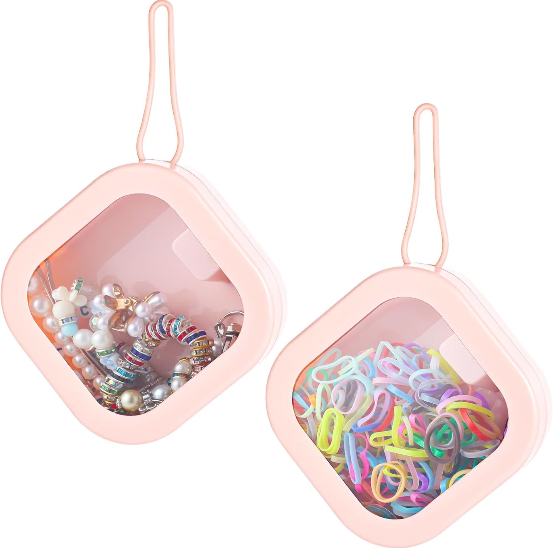 Prudiut) 2pcs Hair Tie Organizer Small Hair Tie Holder Organizer Hair clip Jewelry Organizer for Baby Teen Girl Women, Portable Hanging Small Items Desktop Storage Box(Pink) Prudiut) 2pcs Hair Tie Organizer Small Hair Tie Holder Organizer Hair clip Jewelry Organizer for Baby Teen Girl Women, Portable Hanging Small Items Desktop Storage Box(Pink)