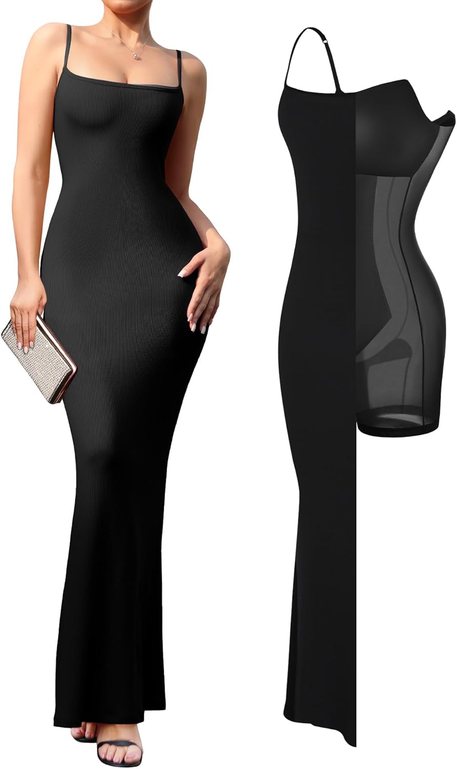 Popilush Summer Maxi Dress for Women – Cocktail Shapewear Dresses Built-in Bra Adjustable Straps Vacation Long Slip Popilush Summer Maxi Dress for Women – Cocktail Shapewear Dresses Built-in Bra Adjustable Straps Vacation Long Slip