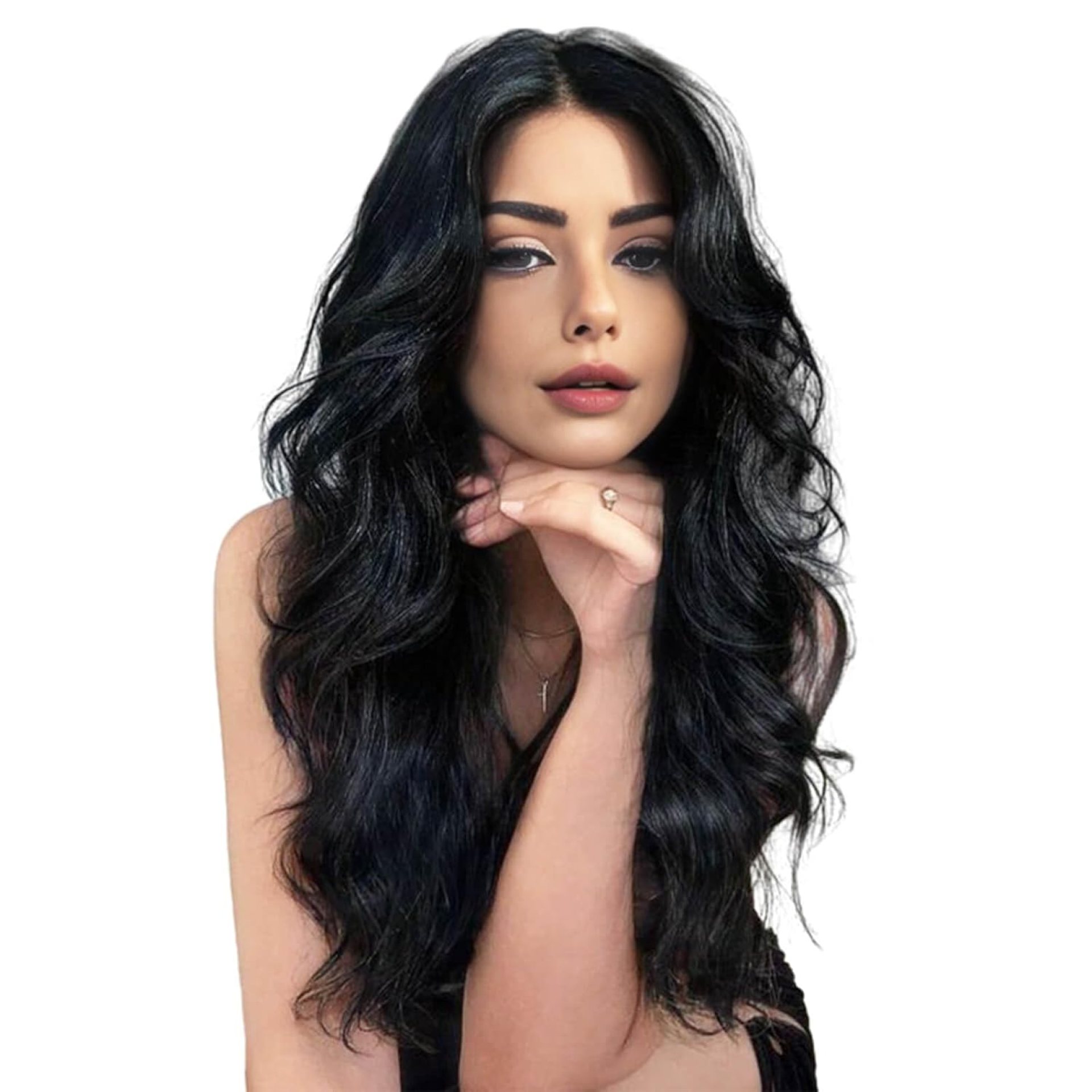 BECUS Long Balck Wig 22inch Wigs for Women Middle Part Natural Curly Wavy Synthetic Replacement Womens Wigs for Party Cosplay Wig BECUS Long Balck Wig 22inch Wigs for Women Middle Part Natural Curly Wavy Synthetic Replacement Womens Wigs for Party Cosplay Wig
