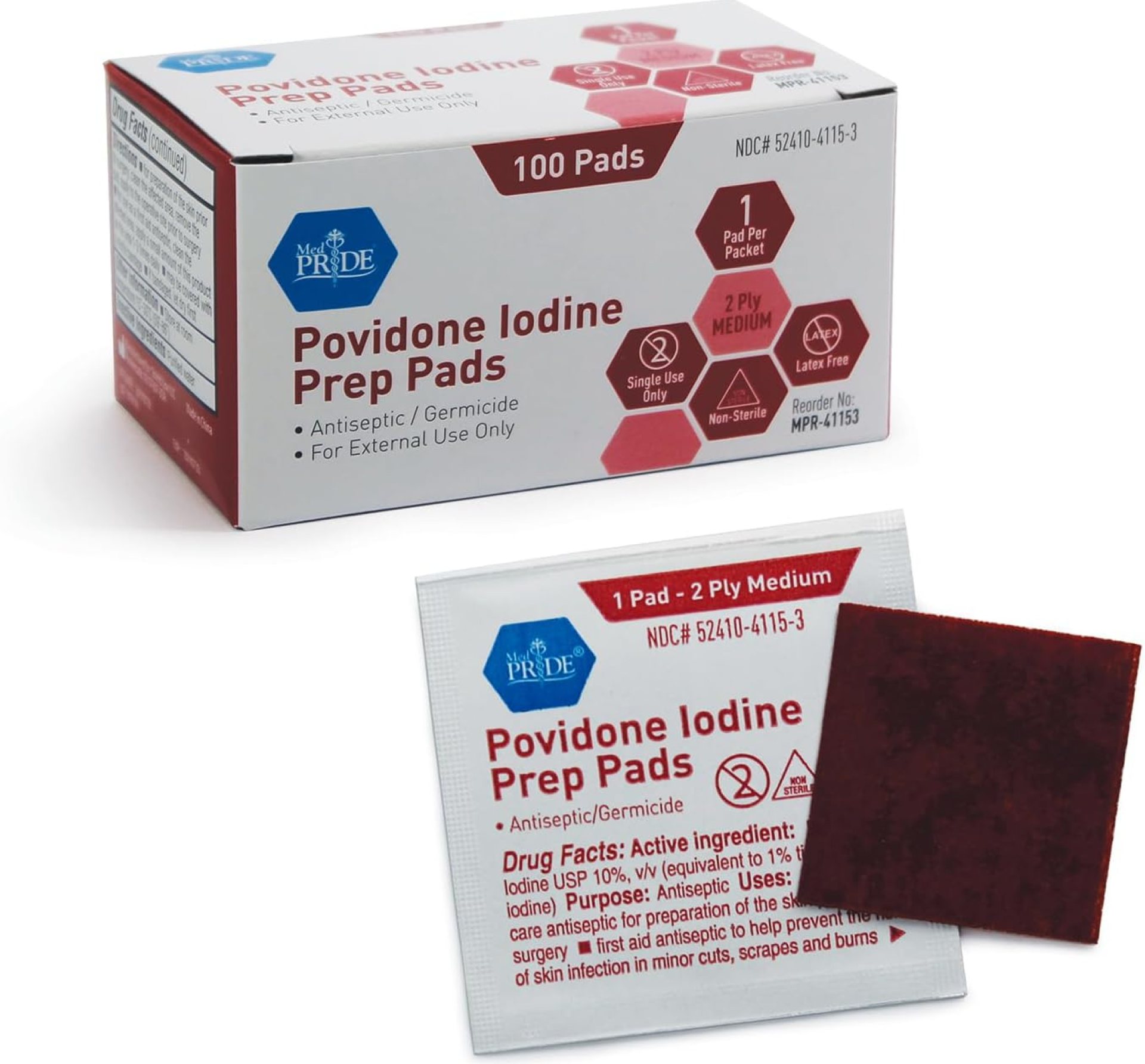 MED PRIDE Povidone Iodine Prep Pads, 10% Antiseptic, Box of 100 Iodine Wipes Individually Wrapped, Alcohol-Free, Wound Care First Aid MED PRIDE Povidone Iodine Prep Pads, 10% Antiseptic, Box of 100 Iodine Wipes Individually Wrapped, Alcohol-Free, Wound Care First Aid