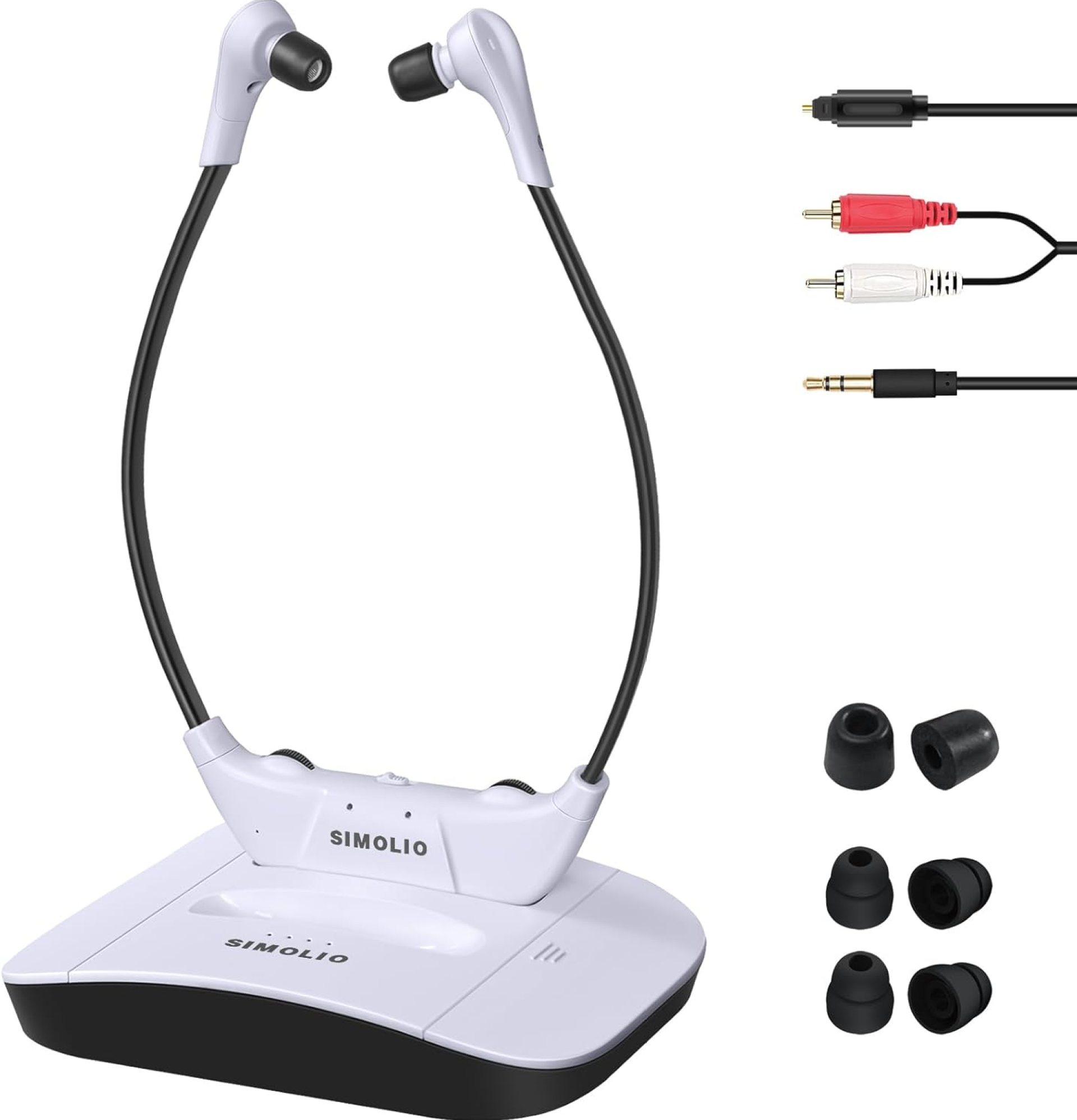 SIMOLIO 2.4G Digital TV Wireless Headphones with Spare Battery for Seniors, Dialog Clarity Wireless Headphones for TV Watching with Tone & Balance Control, Support Optical/RCA/AUX, 100ft, No Delay SIMOLIO 2.4G Digital TV Wireless Headphones with Spare Battery for Seniors, Dialog Clarity Wireless Headphones for TV Watching with Tone & Balance Control, Support Optical/RCA/AUX, 100ft, No Delay