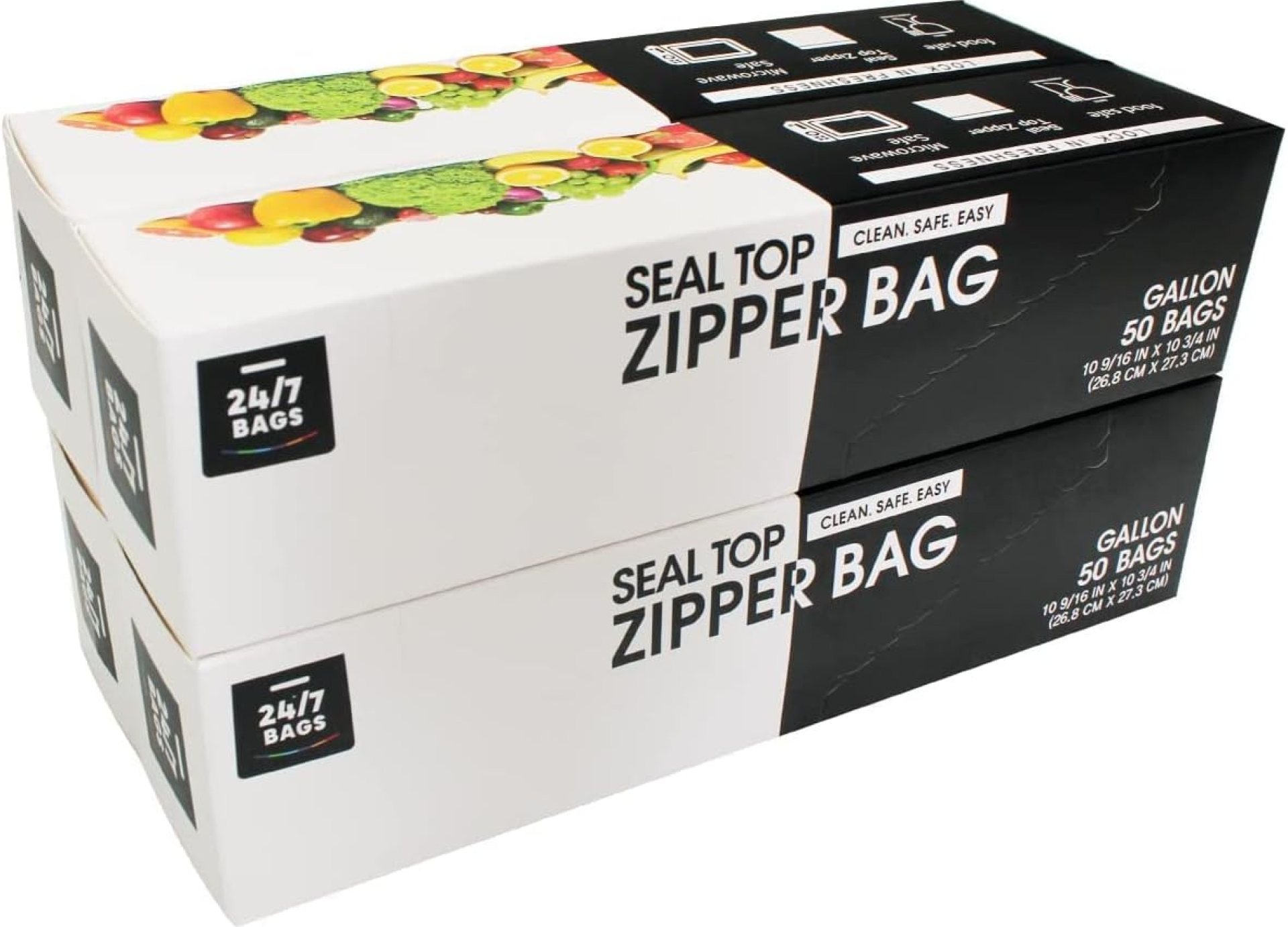 24/7 Bags- Gallon Zip Storage Bags, 200 Count, Double Zipper Seal, Easy Grip Open Tabs, Write-On Space, BPA-Free & Heavy Duty, Microwave Safe, Non-StandUp 24/7 Bags- Gallon Zip Storage Bags, 200 Count, Double Zipper Seal, Easy Grip Open Tabs, Write-On Space, BPA-Free & Heavy Duty, Microwave Safe, Non-StandUp