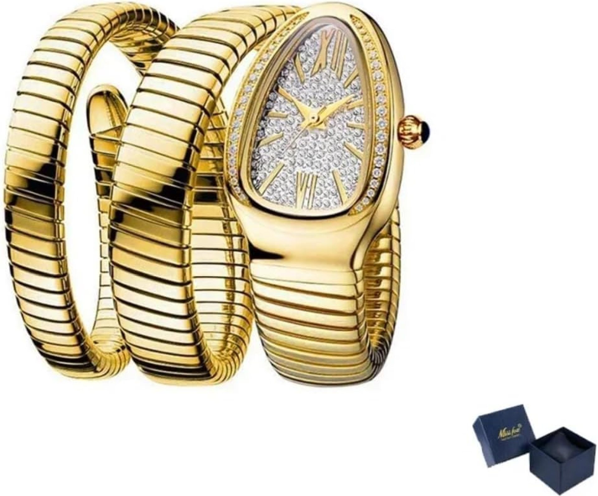 Iced Out Snake Bracelet Fashion Women’s Watch Gold Steel Wrapped Strap Quartz Watches Women Casual Ladies Wristwatch Iced Out Snake Bracelet Fashion Women’s Watch Gold Steel Wrapped Strap Quartz Watches Women Casual Ladies Wristwatch
