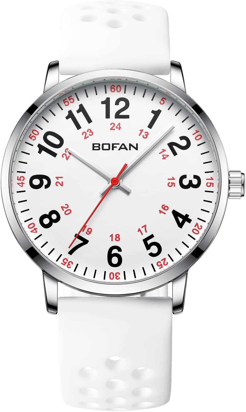 BOFAN Nurse Watch for Medical Professionals,Students,Doctors with Easy to Read Dial,Second Hand and 24 Hour,Soft and Breathable Silicone Band,Water Resistant BOFAN Nurse Watch for Medical Professionals,Students,Doctors with Easy to Read Dial,Second Hand and 24 Hour,Soft and Breathable Silicone Band,Water Resistant