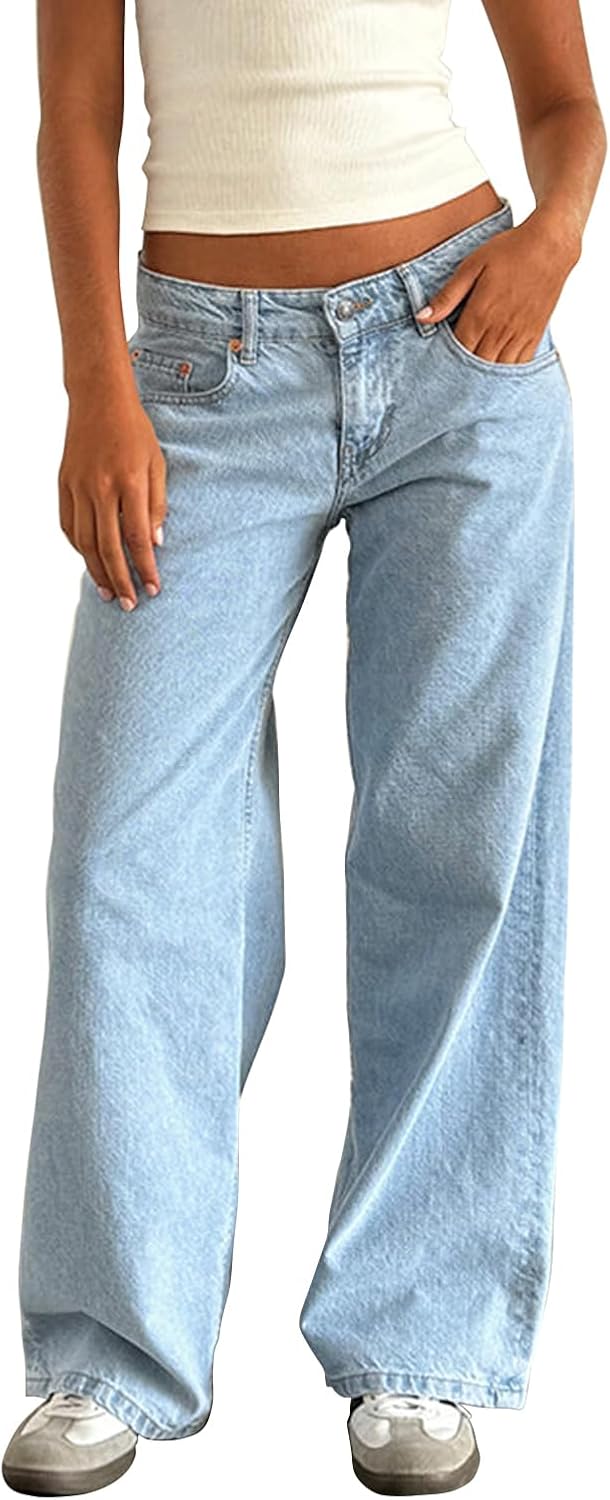 Women Y2k Low Rise Baggy Jeans Loose Fit Boyfriend Straight Wide Leg Jeans Trendy Stretch Long Denim Pants Women Y2k Low Rise Baggy Jeans Loose Fit Boyfriend Straight Wide Leg Jeans Trendy Stretch Long Denim Pants