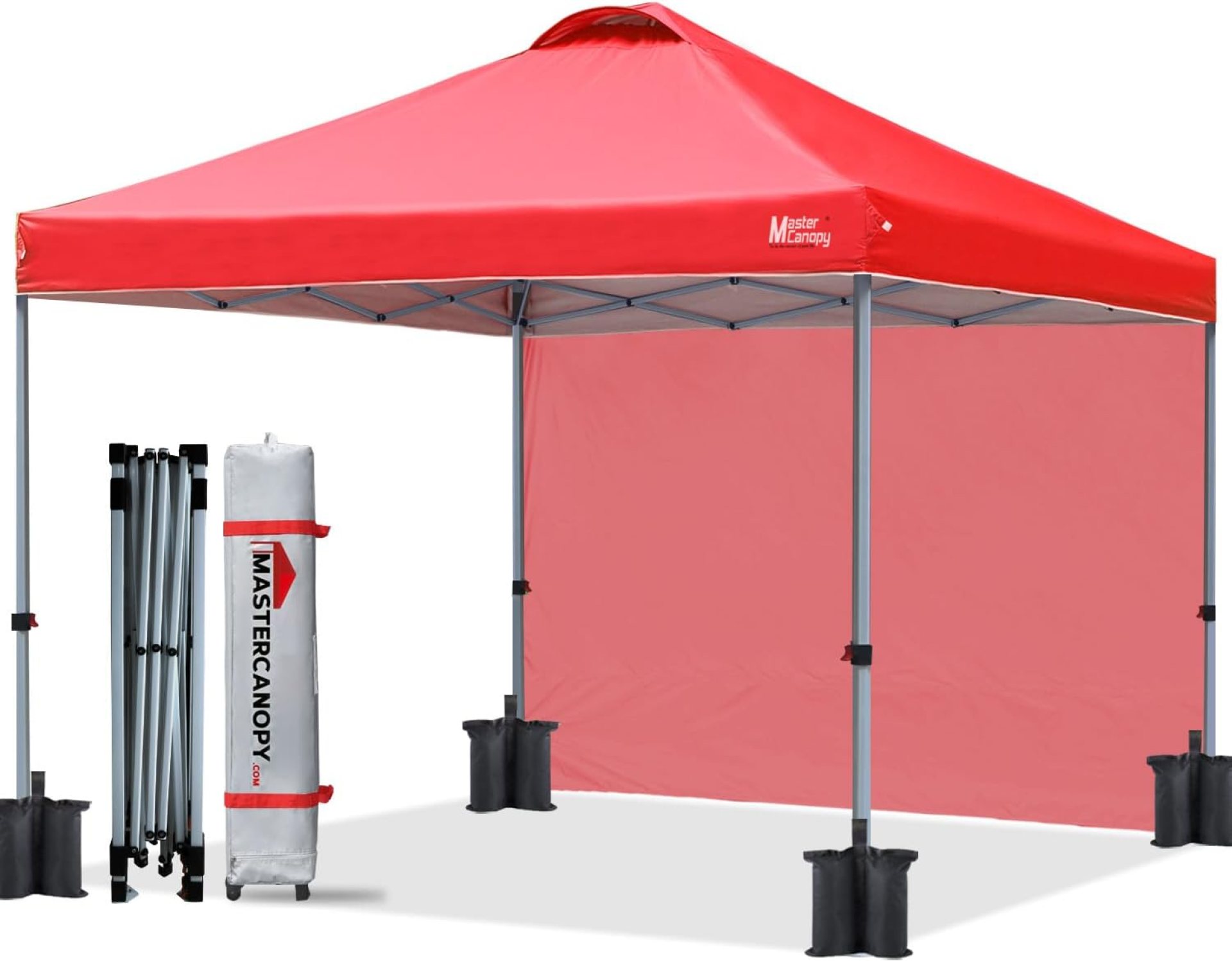 MASTERCANOPY Durable Pop-up Canopy Tent with 1 Sidewall (10’x10′, Red) MASTERCANOPY Durable Pop-up Canopy Tent with 1 Sidewall (10’x10′, Red)