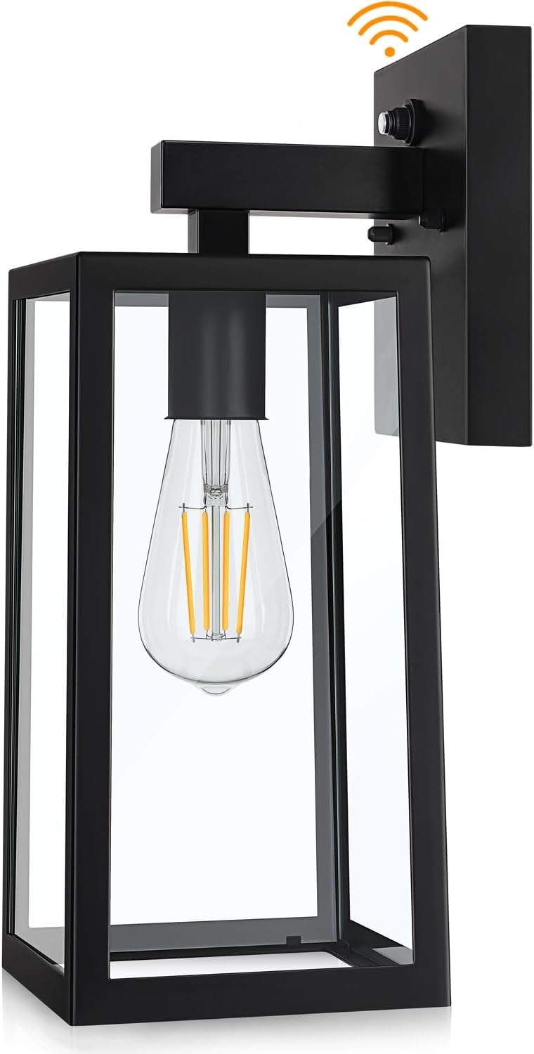 SHINE HAI Dusk to Dawn Sensor Outdoor Wall Sconce, Exterior Lantern Fixture with E26 Base, Wall Mount Waterproof Lamp for Porch, Doorway SHINE HAI Dusk to Dawn Sensor Outdoor Wall Sconce, Exterior Lantern Fixture with E26 Base, Wall Mount Waterproof Lamp for Porch, Doorway
