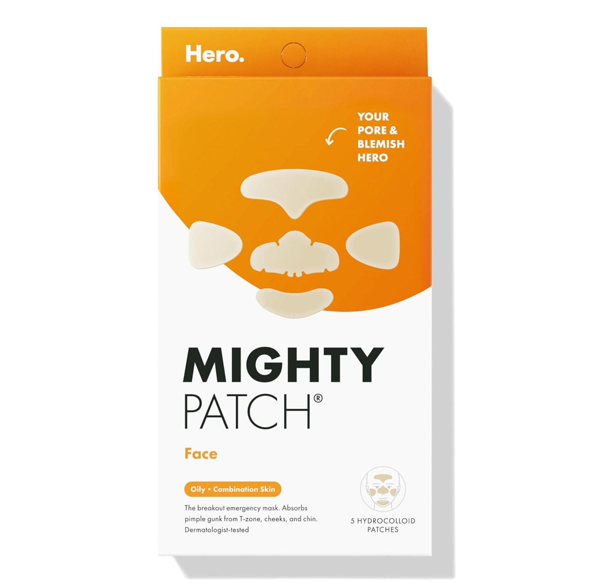 Mighty Patch Face from Hero Cosmetics – XL Hydrocolloid Mask for Acne, 5 Large Pimple Patches for Zit Breakouts on Nose, Chin, Forehead & Cheeks – Vegan-Friendly, Not Tested on Animals (1 Count) Mighty Patch Face from Hero Cosmetics – XL Hydrocolloid Mask for Acne, 5 Large Pimple Patches for Zit Breakouts on Nose, Chin, Forehead & Cheeks – Vegan-Friendly, Not Tested on Animals (1 Count)